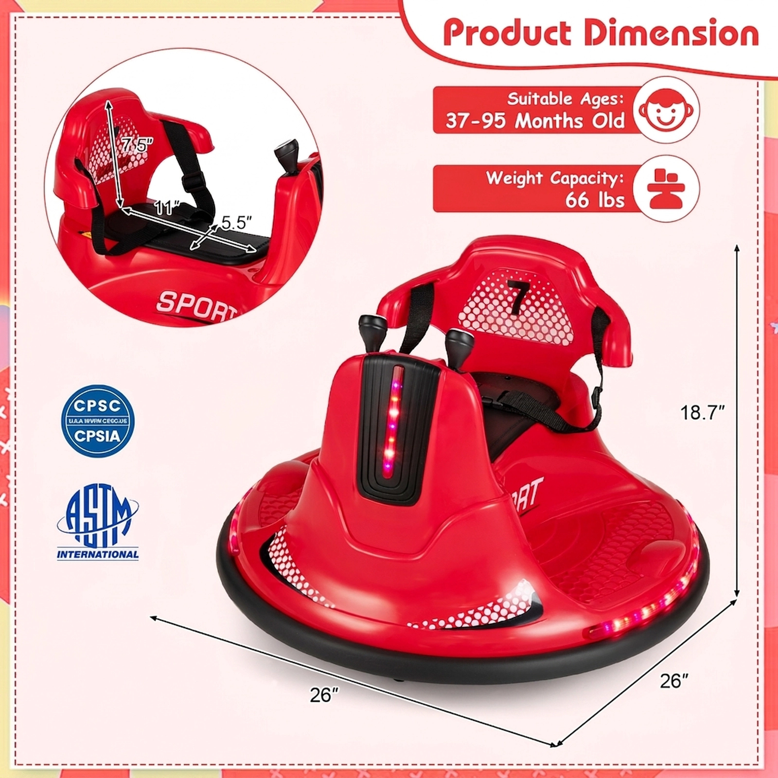 12V Kids Bumper Car with Parent Remote Soft Bumper Ring and 360-Degree Spin for Ages 37-95 Months Electric Ride On Toy