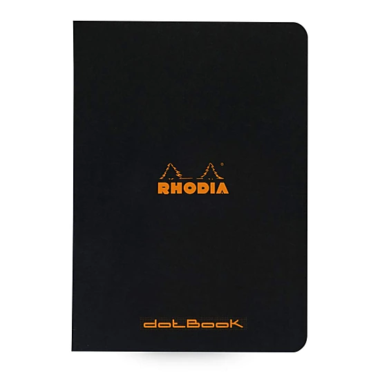 Rhodia Slim Staplebound Notebook, Dot Grid, 48 Sheets (A5 6 x 8.25), Black cover