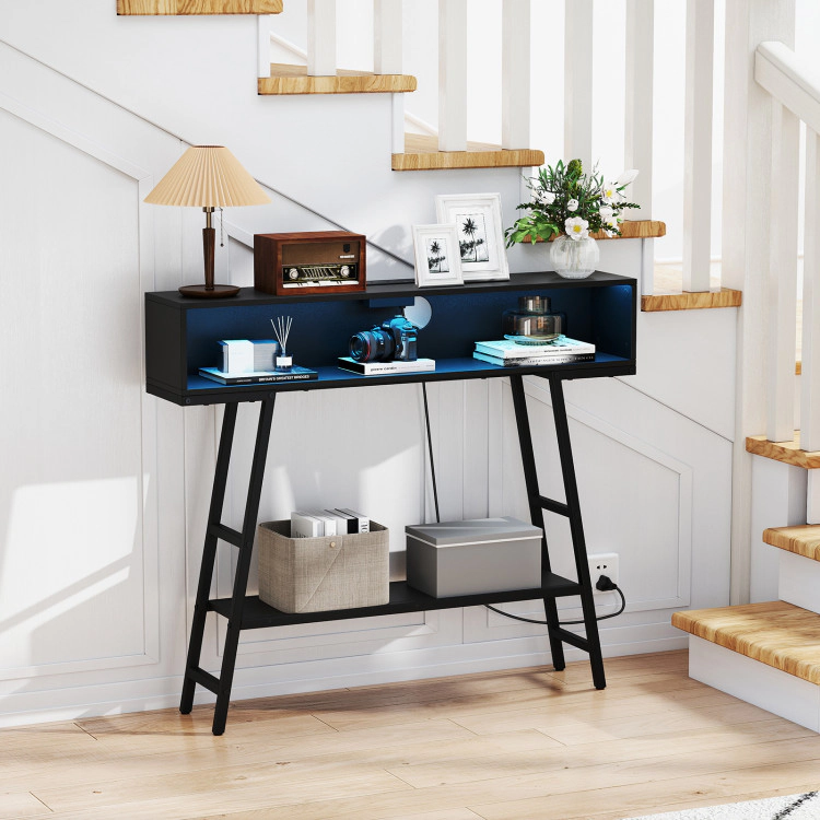 Hivvago 40" Console Table With Charging Station And Led Lights