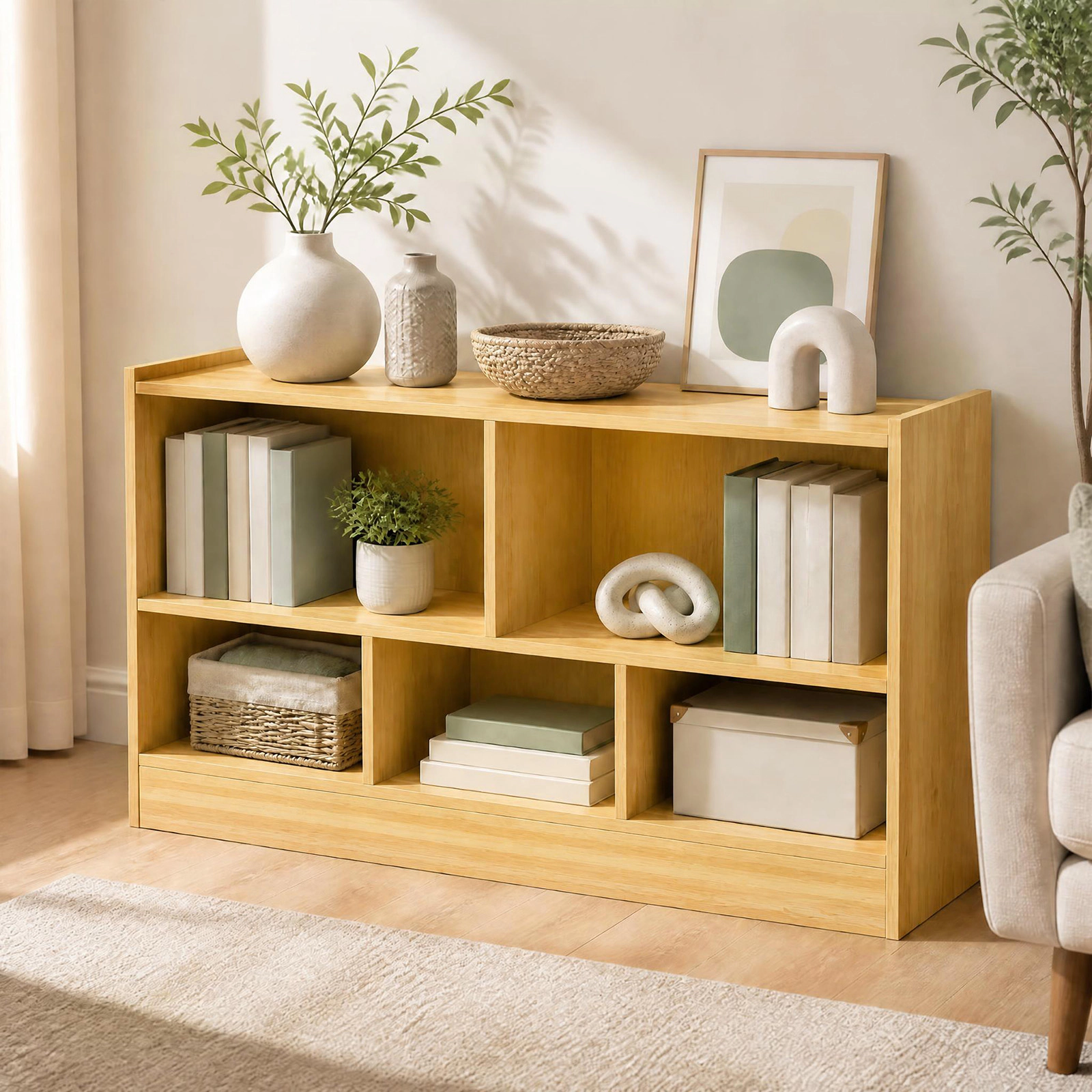 Costway Kids 2-Shelf Bookcase 5-Cube Wood Toy Storage Cabinet Organizer