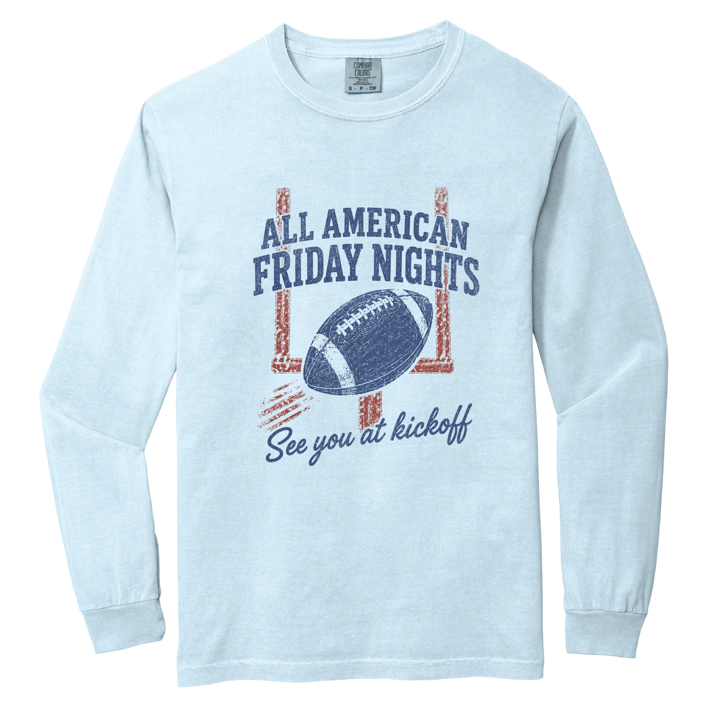 Simply Sage Market - Women's Garment Dyed Long Sleeve Graphic T-Shirt All American Friday Nights
