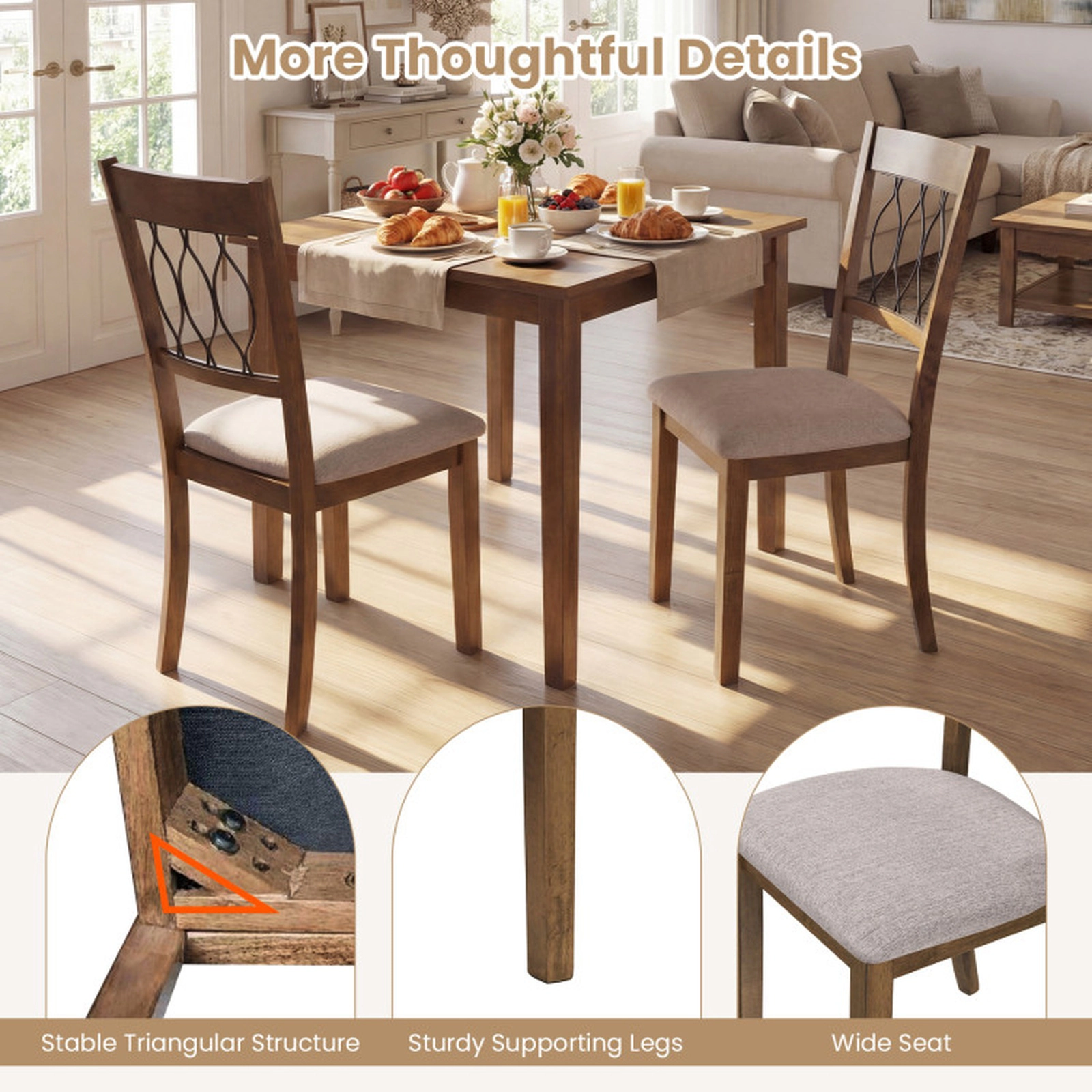 SUGIFT Set of 2 Rustic Brown Upholstered High Open Back Dining Room Chairs with Padded Seat for Kitchen