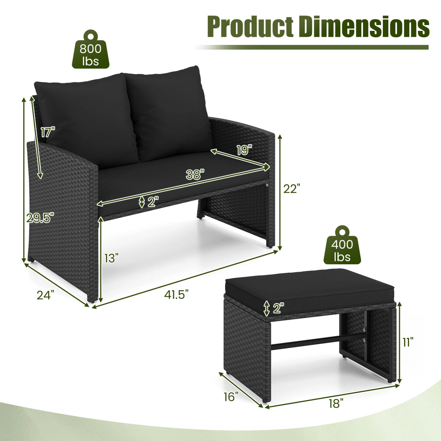 LJG 3 Pieces Outdoor Patio PE Wicker Furniture Set with Cushions