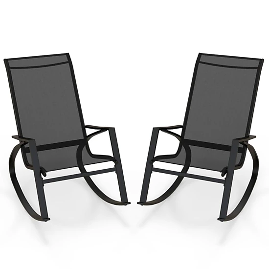 Hivvago 2 Pieces Patio Rocking Chairs Outdoor Sling Fabric Rockers With Ergonomic Backrest And Seat-Black