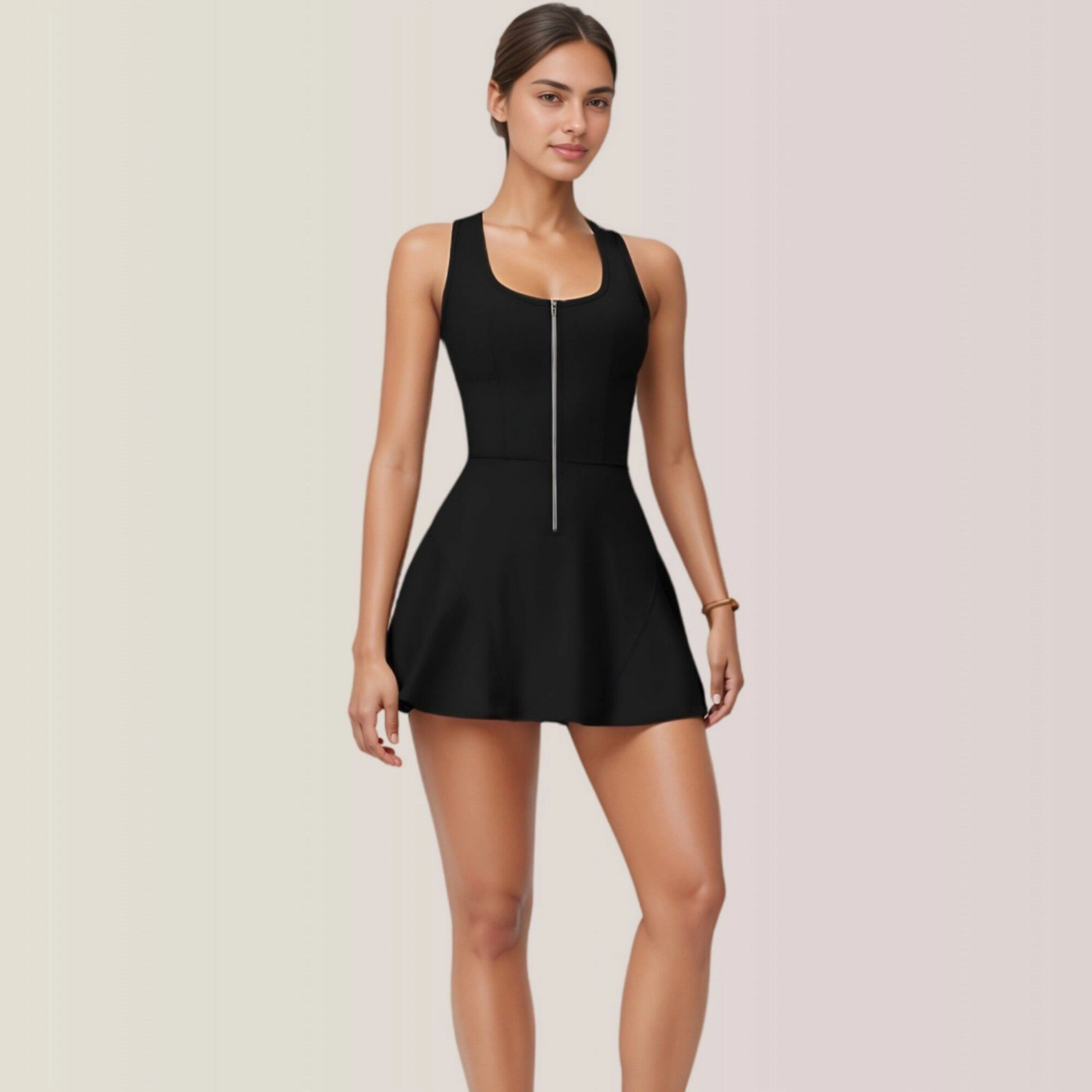 Anna-Kaci Women's Sleeveless Zip Front Athletic Tennis Dress