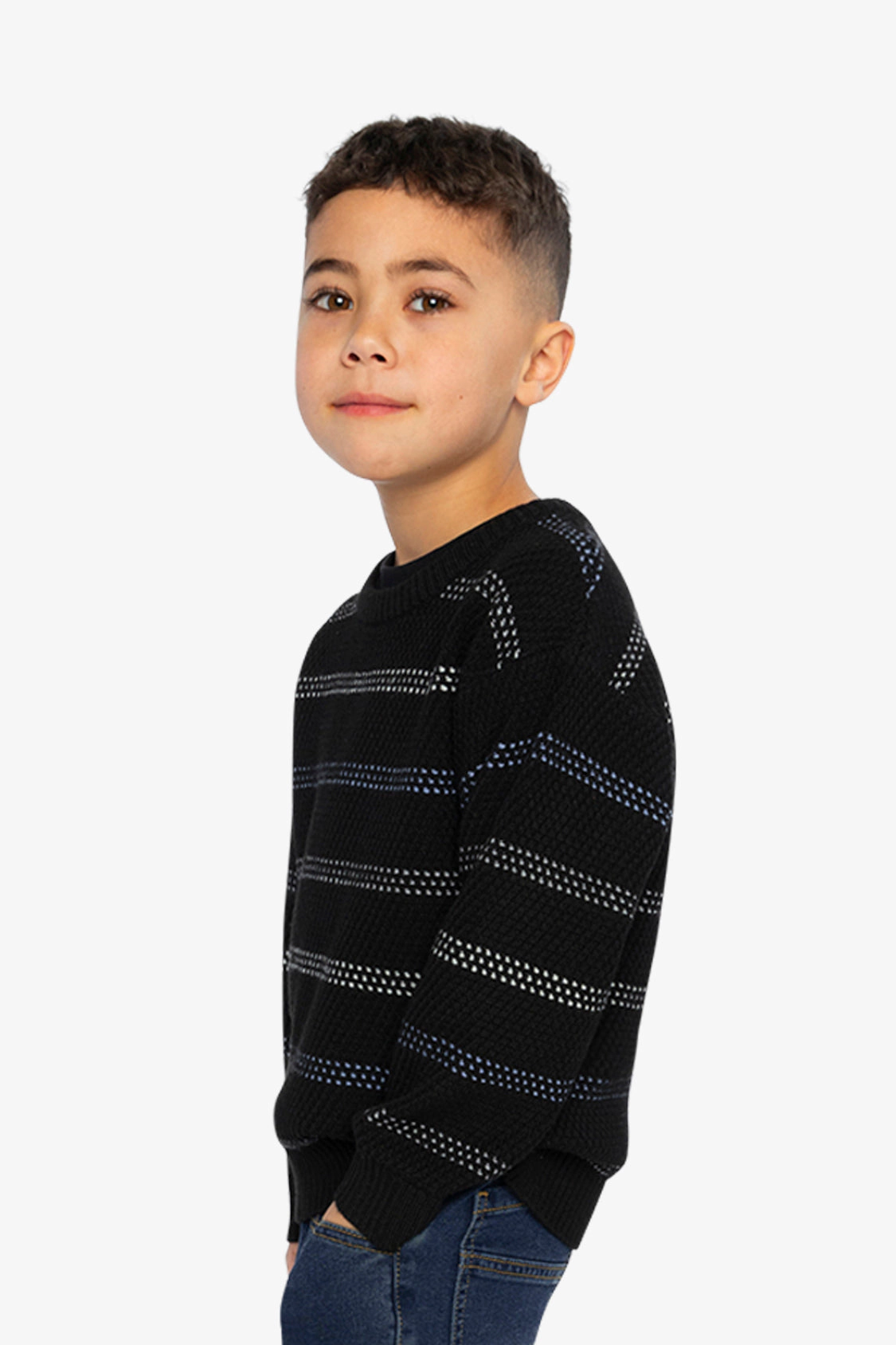 Deux par Deux Boys Striped Texture Crew Neck Sweater