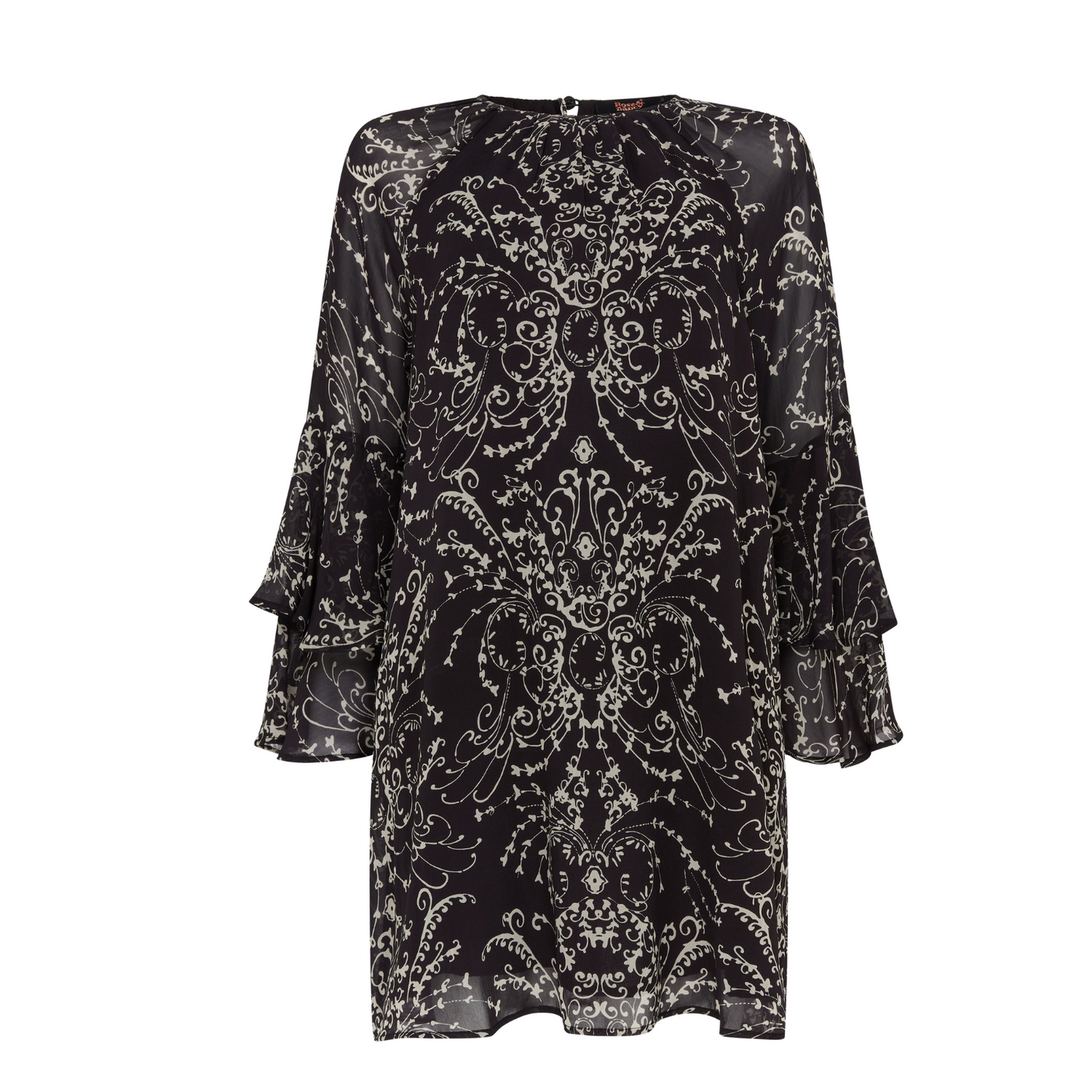 Rose & Nancy Women's Freya Black Print Flute Sleeve Mini