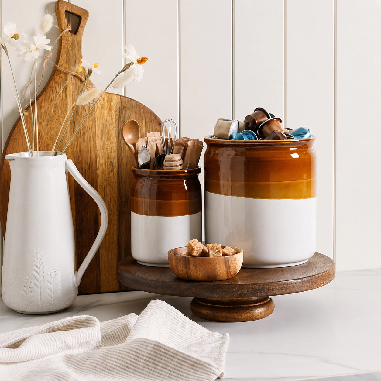 WZK Set of 2 Ceramic Farmhouse Kitchen Utensil Holder
