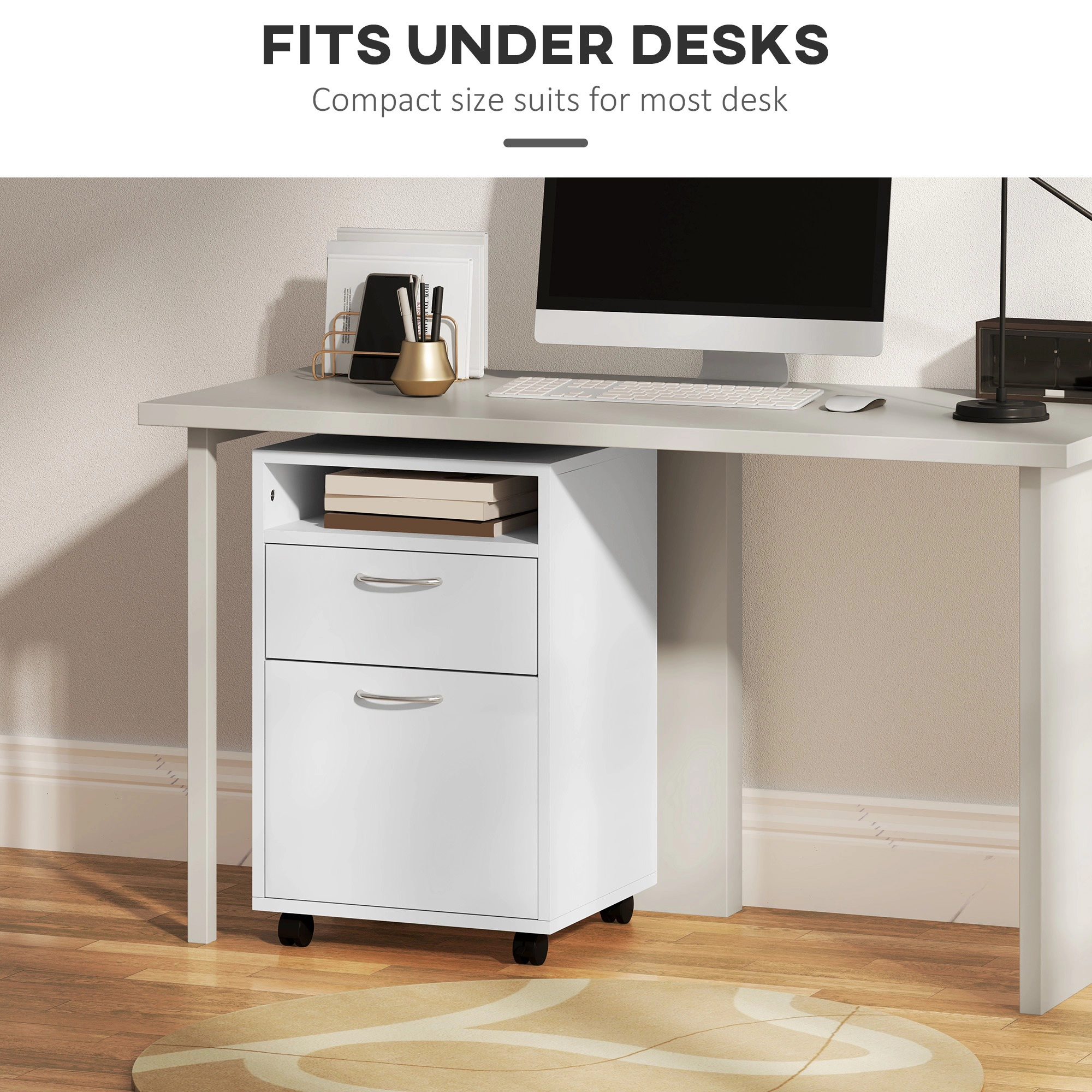 HONGGE Mobile Storage Cabinet Organizer with Drawer and Cabinet, Printer Stand with Castors