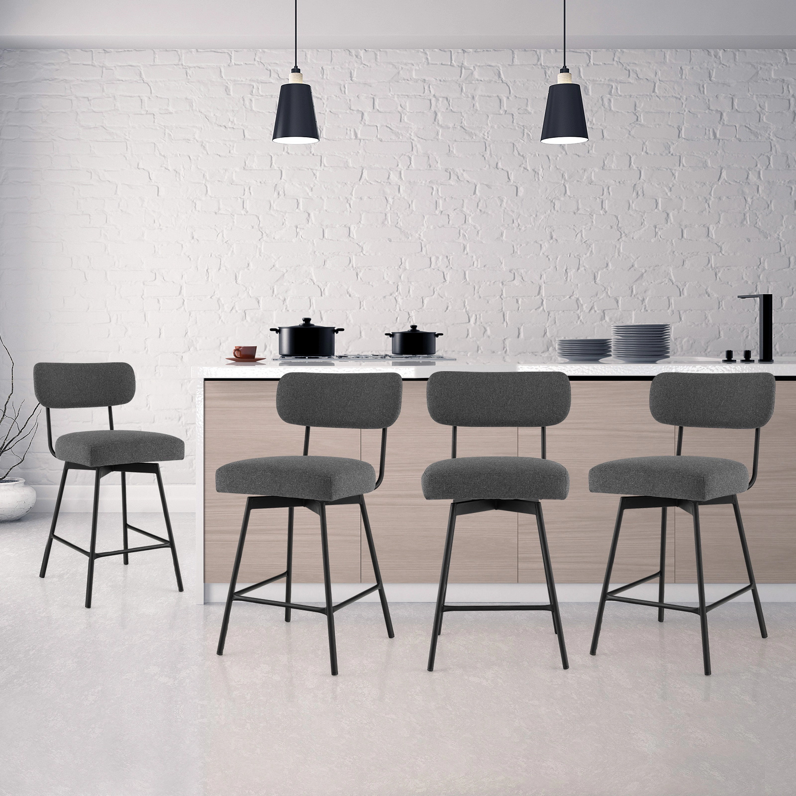 SUGIFT 25-in Seat Height 2-Piece Modern Upholstered Bar Stools with 360-Degree Swivel 250-lb Capacity Gray Beige