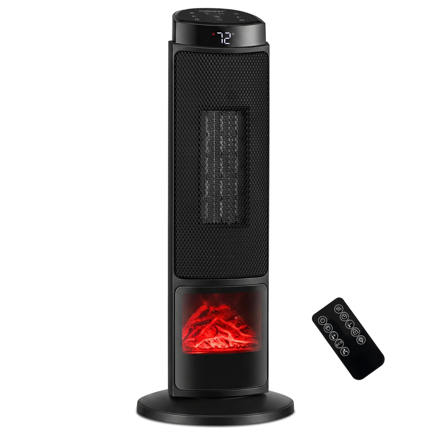 LJG 24 Inch 1500W PTC Ceramic Tower Space Heater with 7-Color Flame