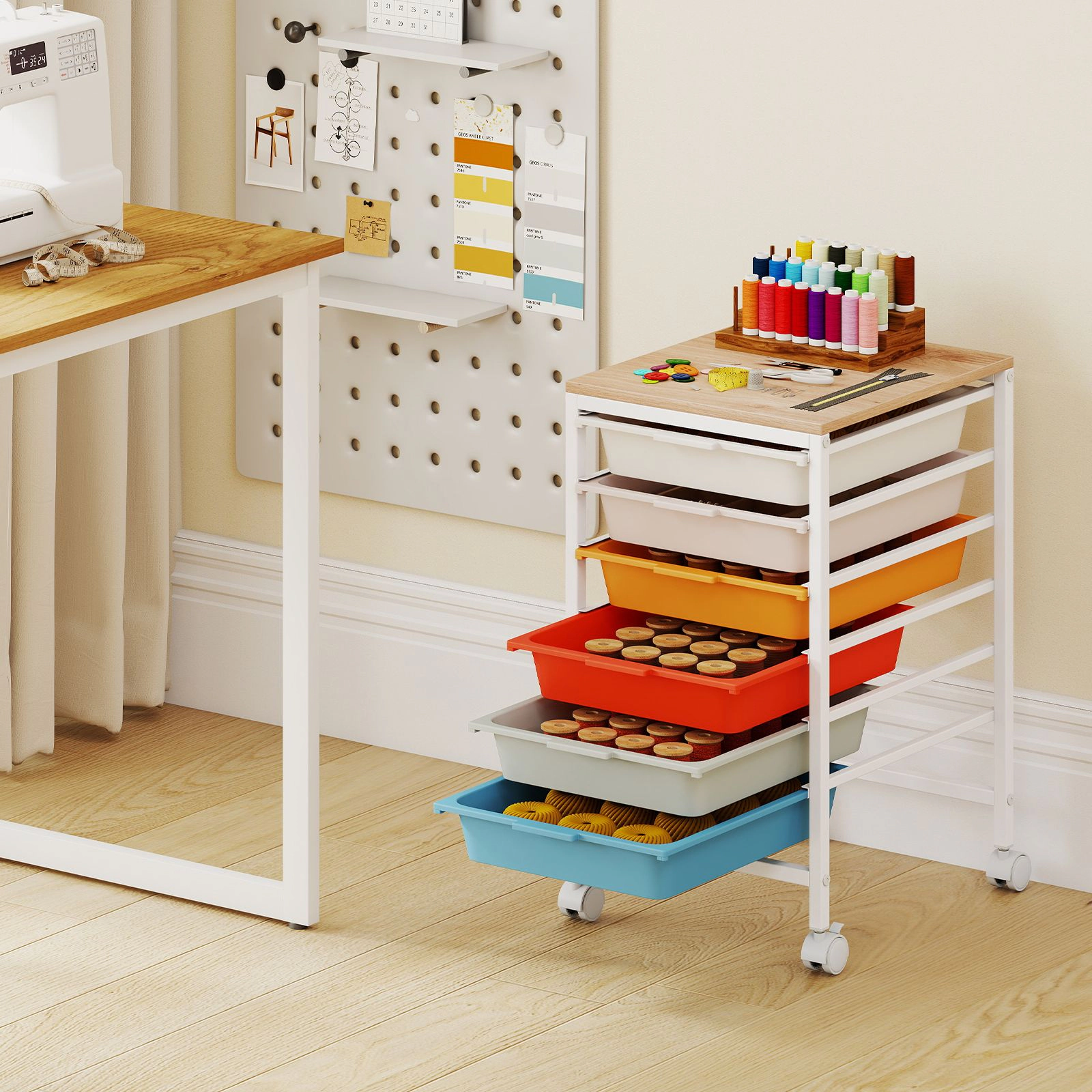 SlickBlue 6 Drawer Rolling Storage Cart with Wooden Top Organizer