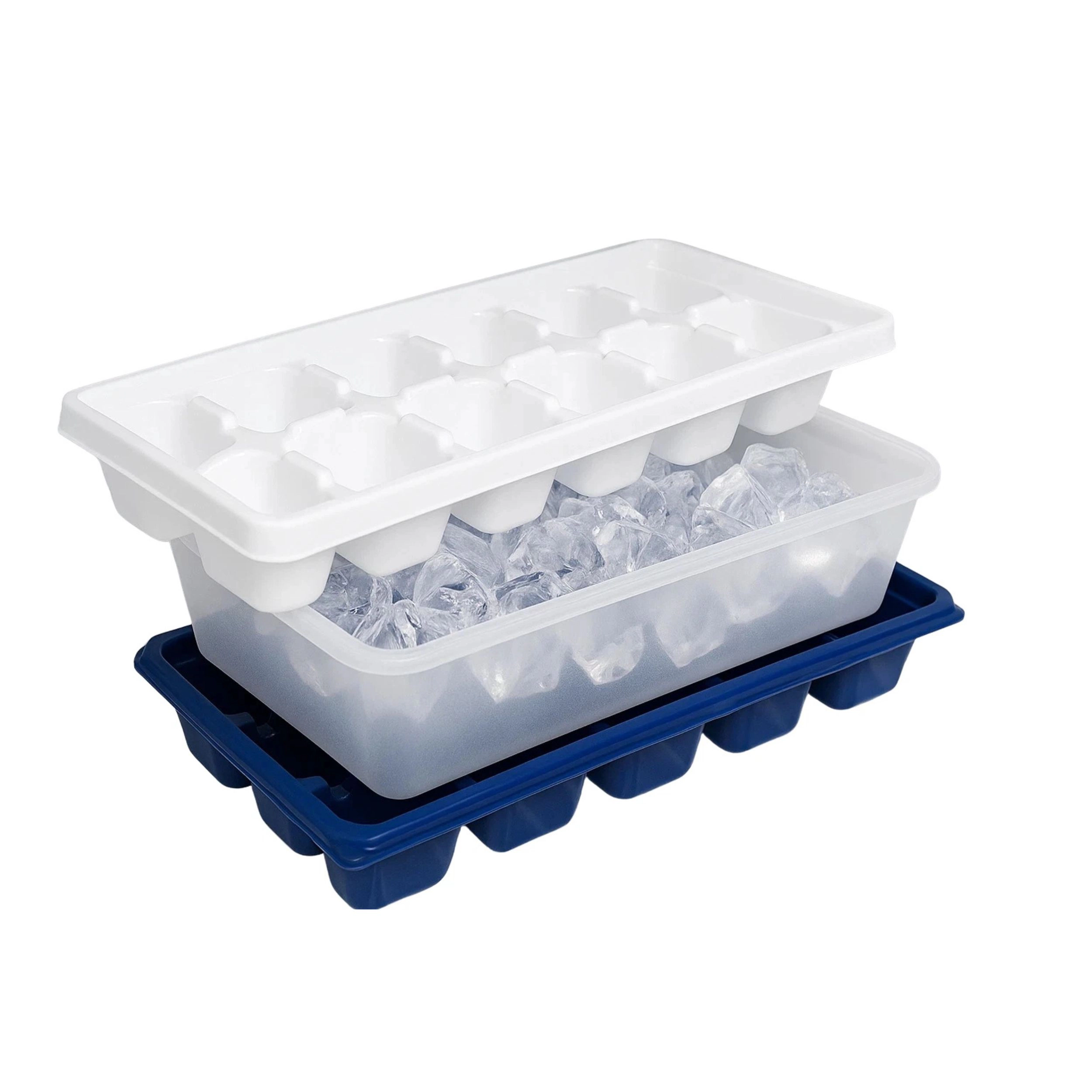 Home Collection Pack of 2 BPA-Free Ice Cube Trays with Storage Bin