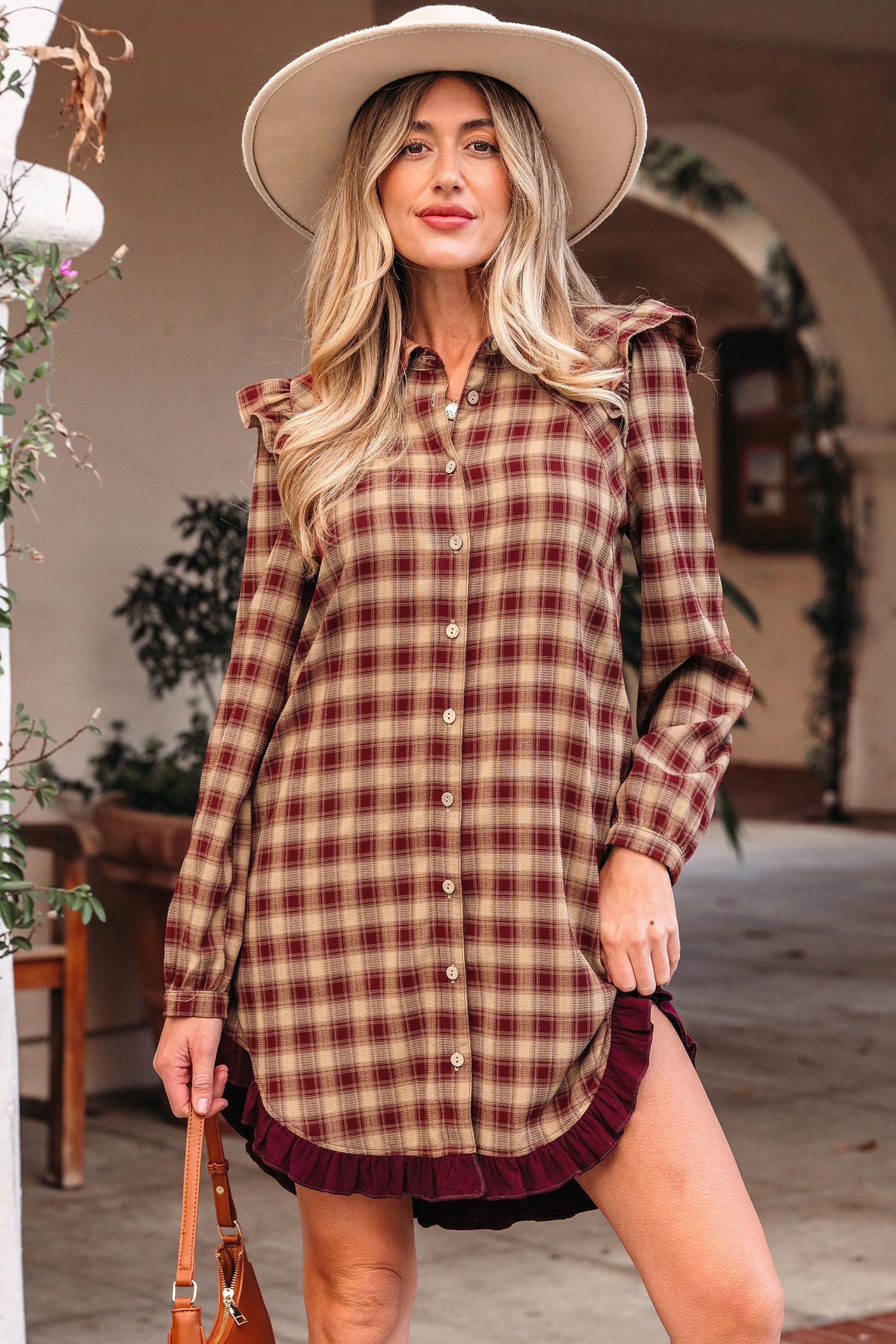 Threaded Pear Women's Novalee Mini Shirt Dress Long Sleeve Top