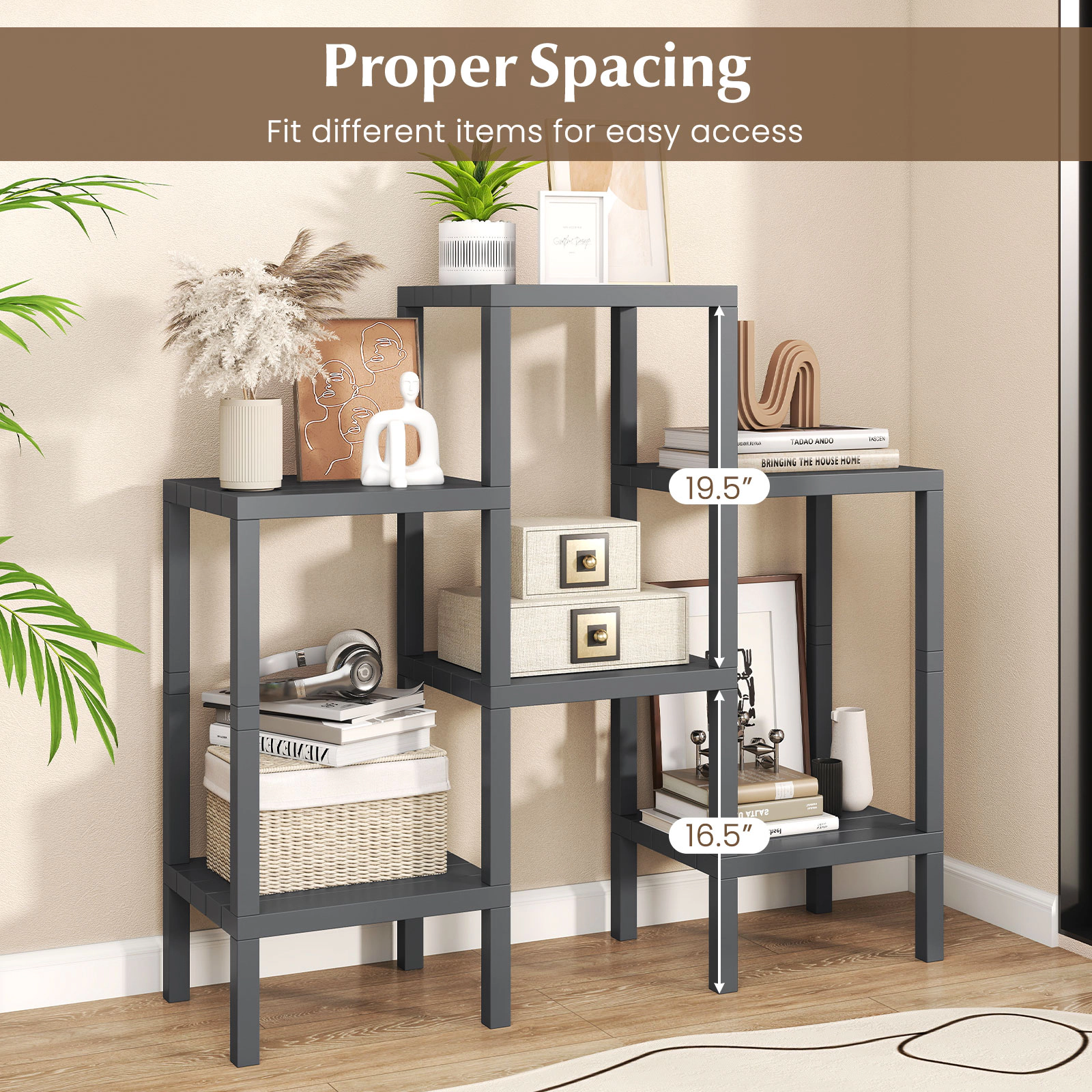 SUGIFT 6-Tier Modular Plastic Storage Shelves 22-lb Shelf Capacity PP Frame Gray
