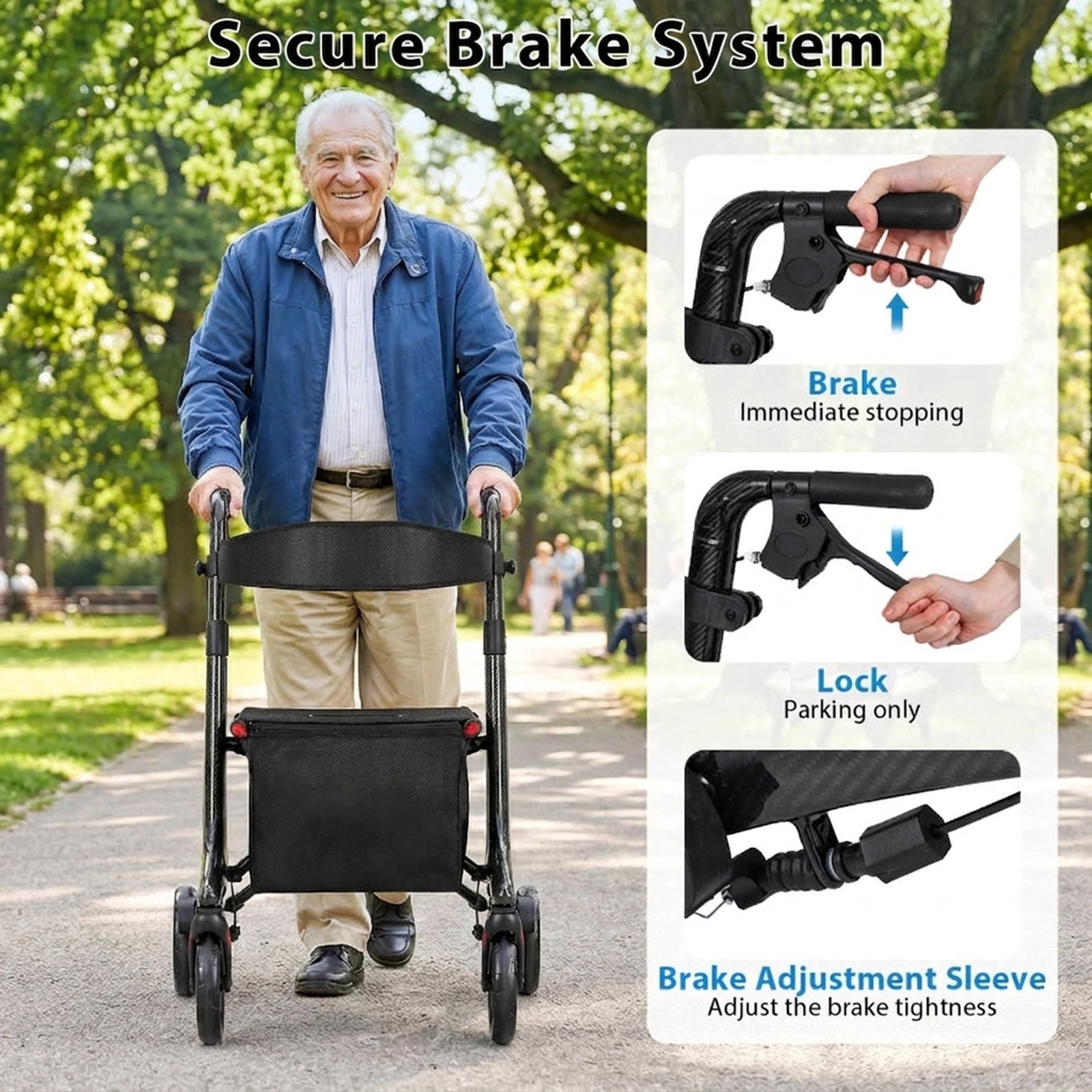 SUGIFT Foldable Rollator Rolling Walker with Seat 300-Lb Capacity Black