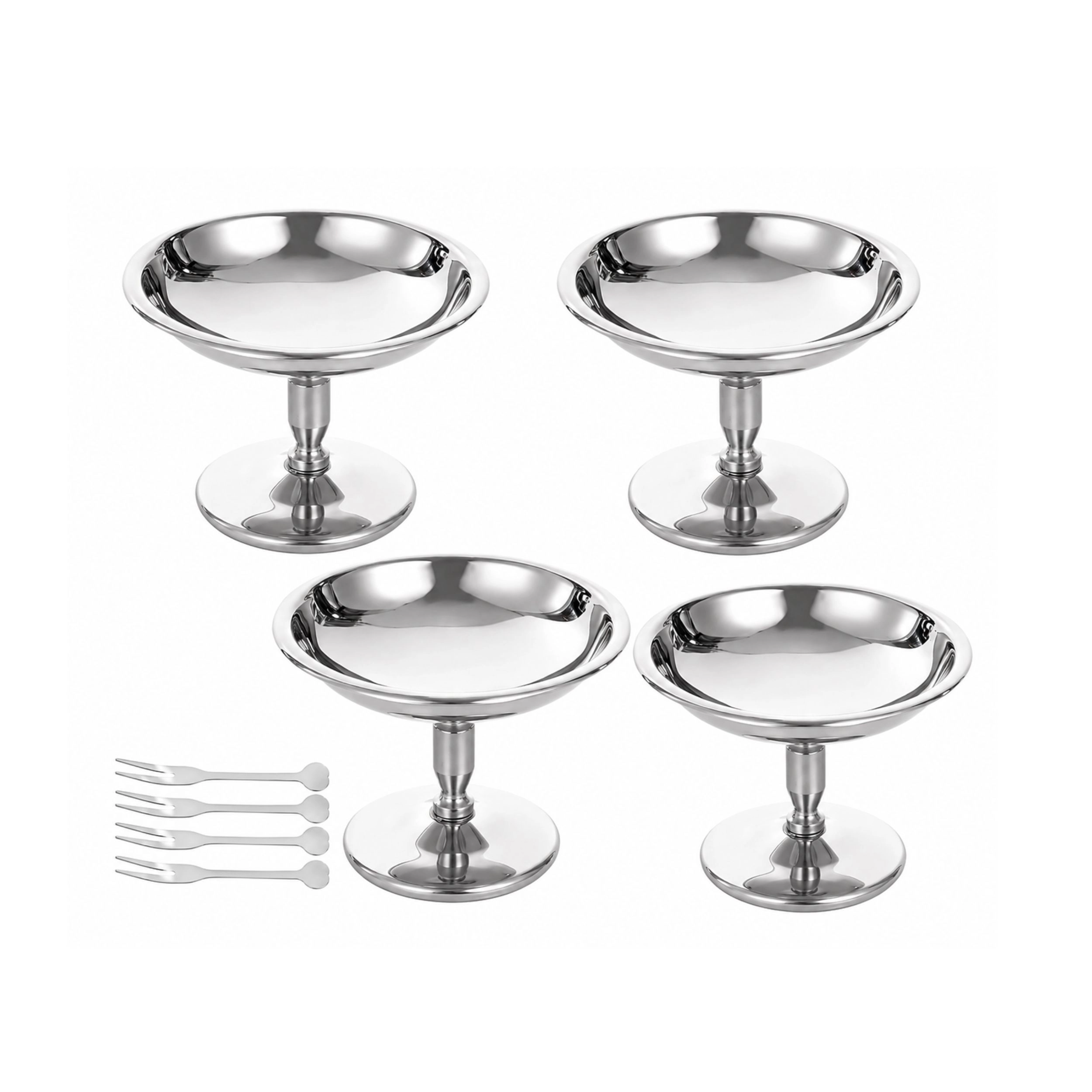 Stock Preferred Silver Stainless Steel Ice Cream Dessert Bowl with Forks
