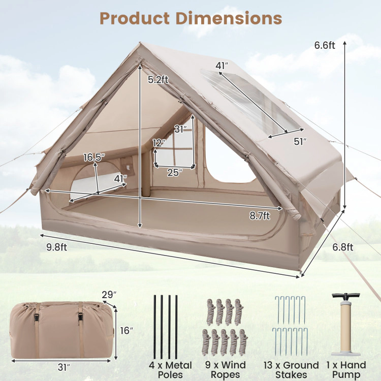 SUGIFT Beige 4 to 6 Person Inflatable Camping Tent with Removable Vestibule Skylight and Carrying Bag