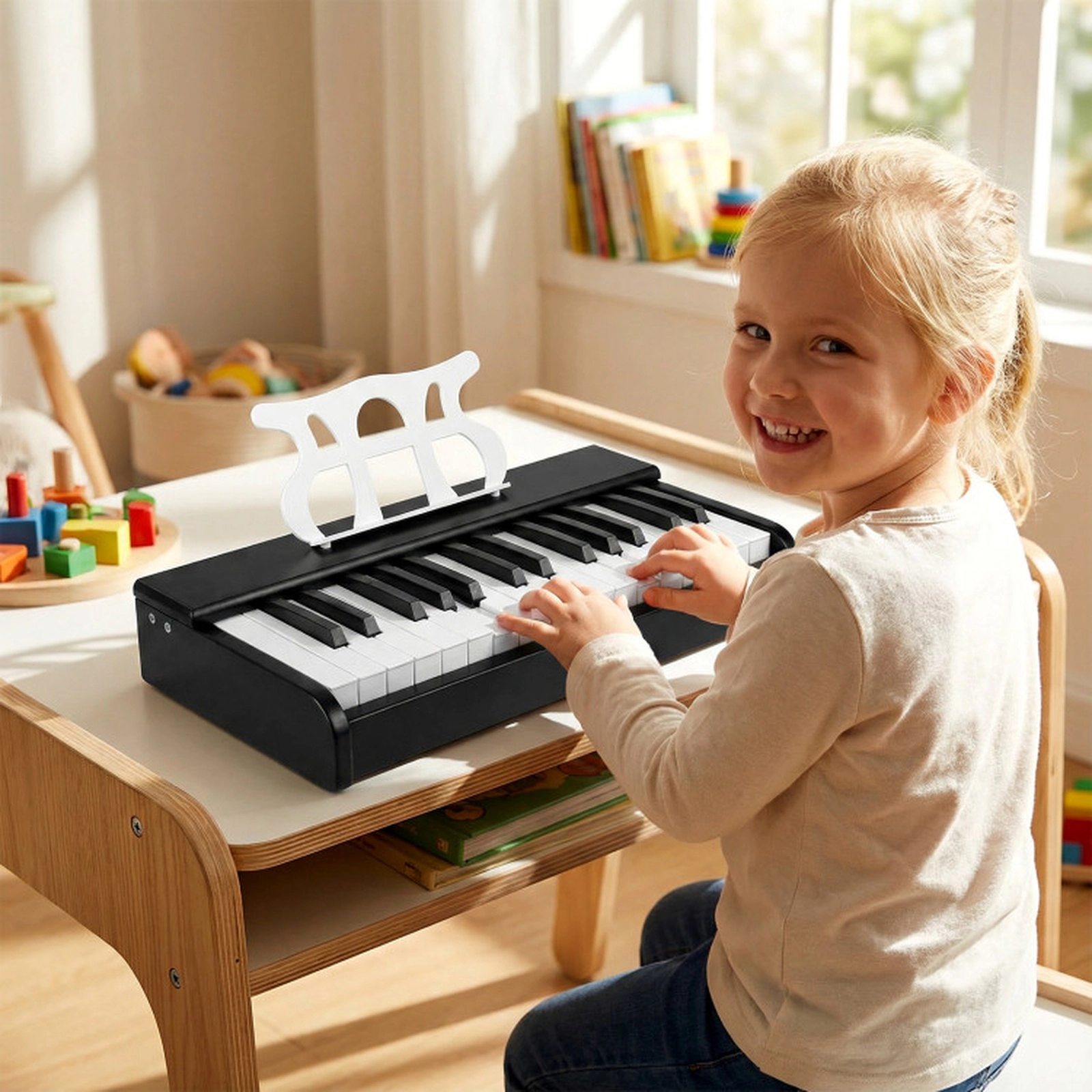 SUGIFT Kids Black 30-Key Digital Toy Piano with Removable Music Stand 18-in W 9.5-in D 3-in H Ages 3+
