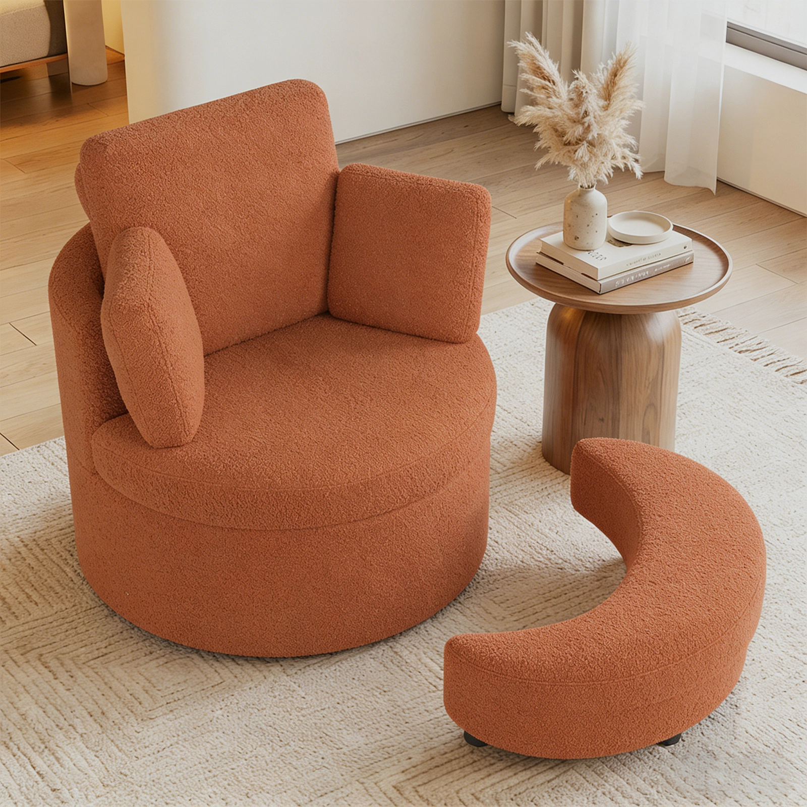 LJG 360° Swivel Accent Chair with Half Moon Storage Ottoman