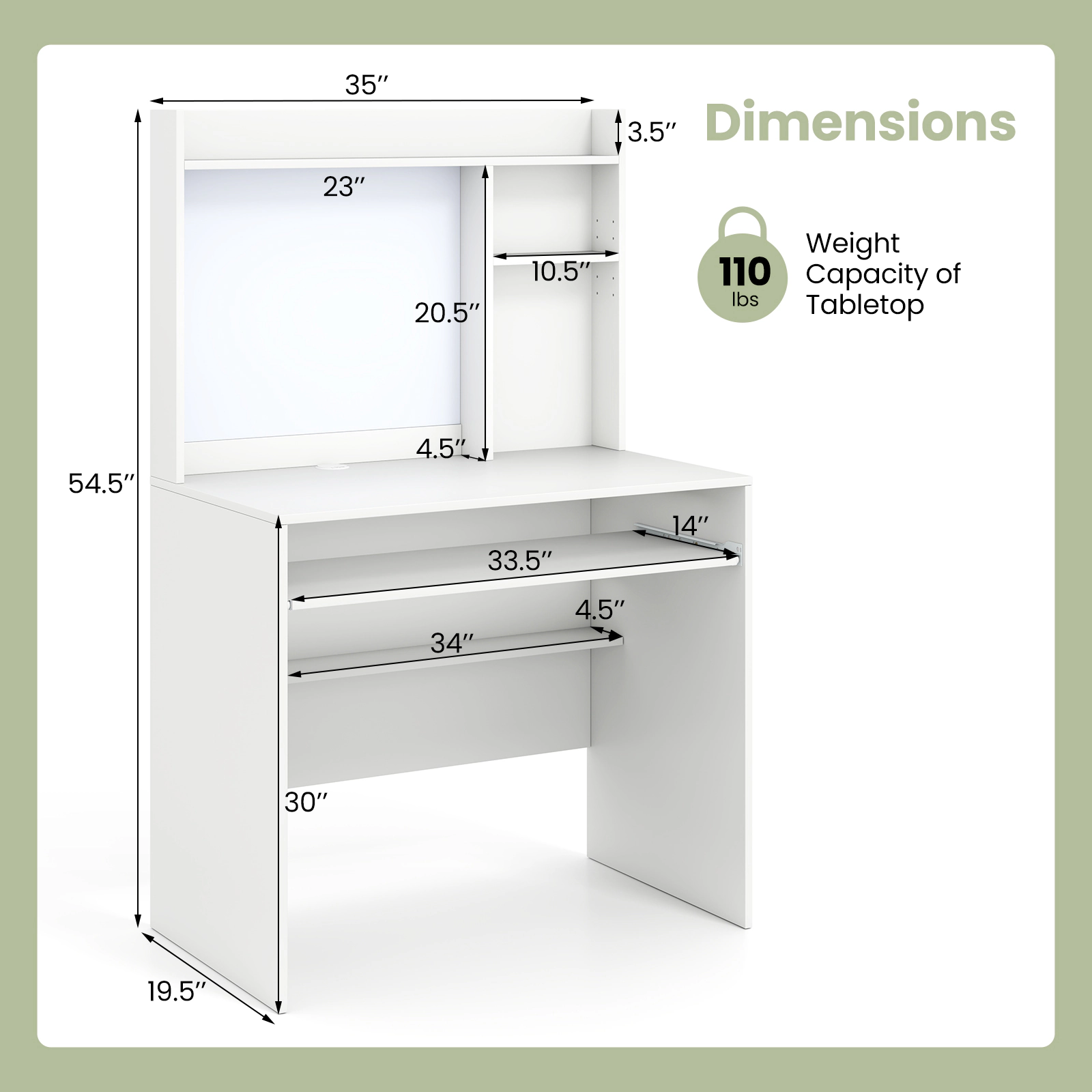 LJG Compact Office Computer Desk with Hutch Magnetic Whiteboard