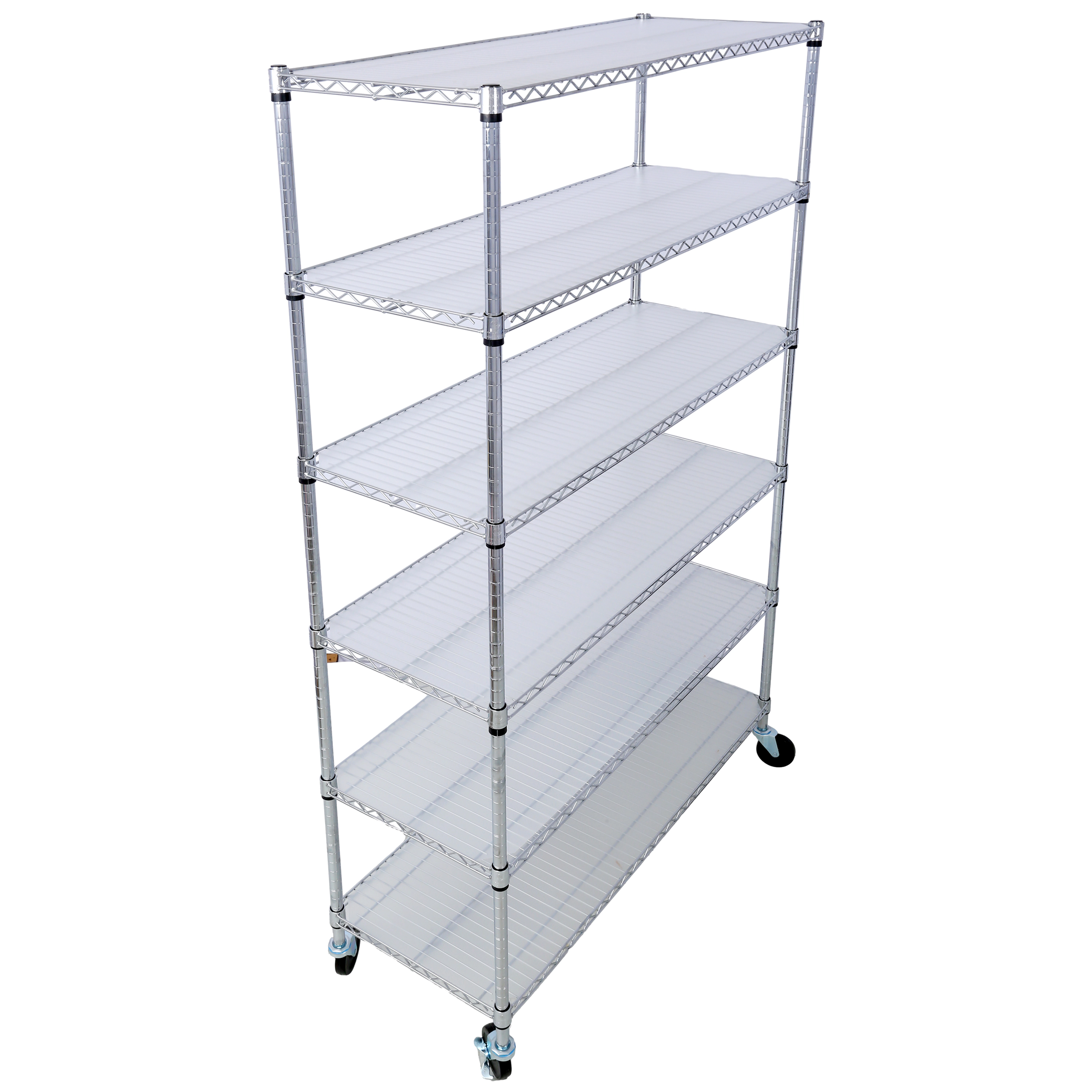 Flynama 6 Tier NSF Wire Shelving 6000 LBS with Wheels Liners 82 in H x 48 in L x 18 in D Chrome