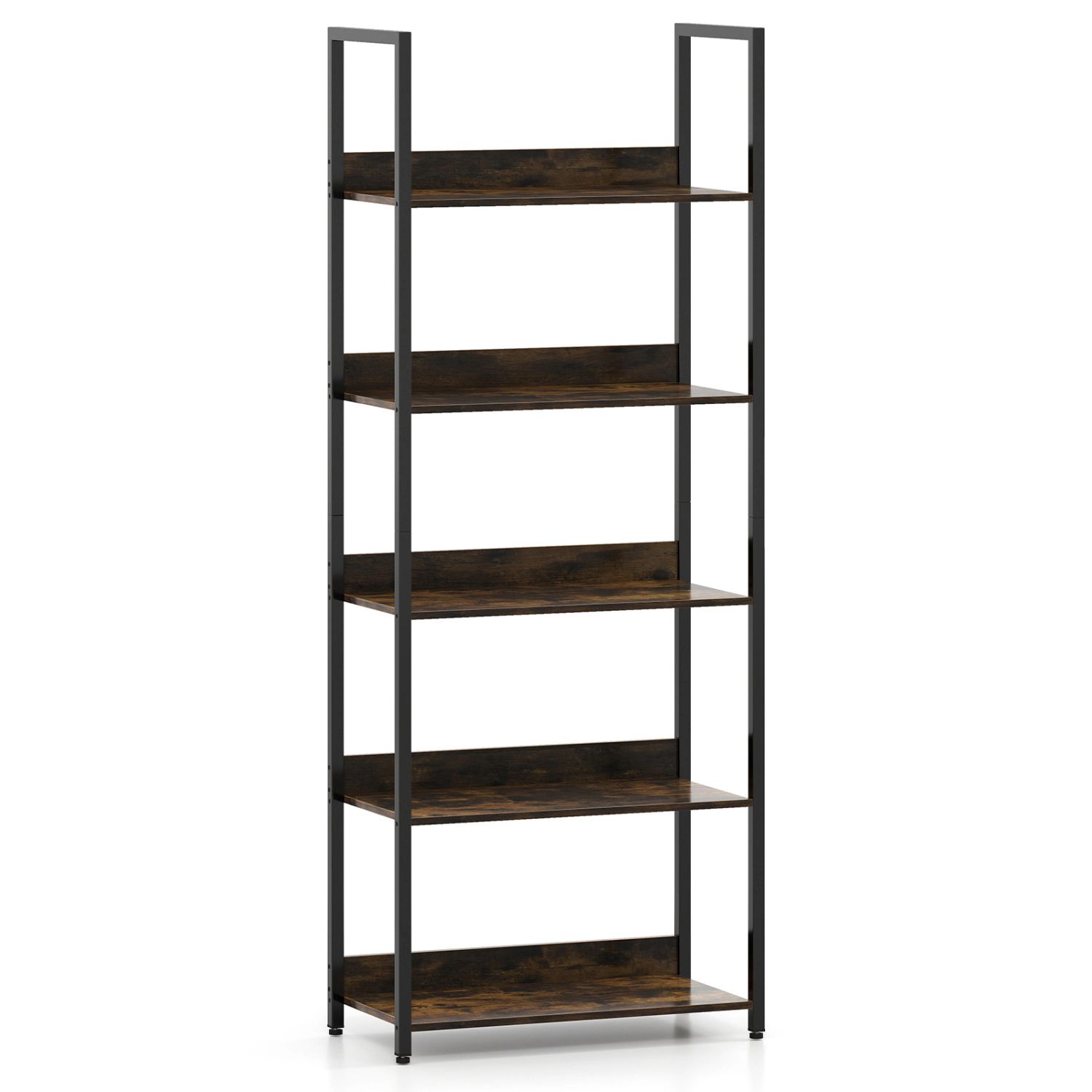 LJG 5-Tier Bookshelf Tall Wooden Open Bookcase with Back Panels