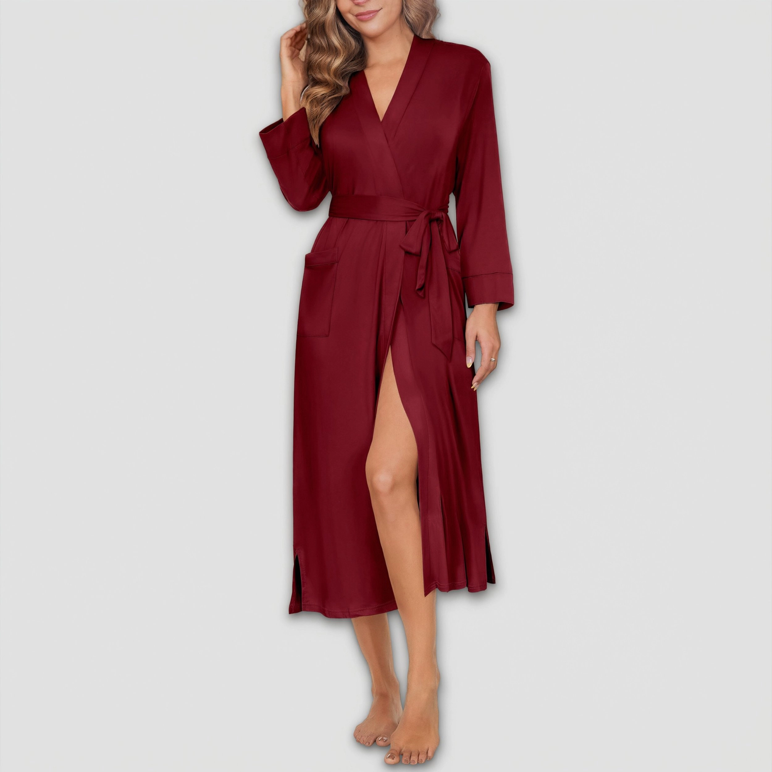 Ekouaer Womens Robe Long Knit Kimono Bathrobe Sleepwear Soft Ladies Loungewear with Pockets