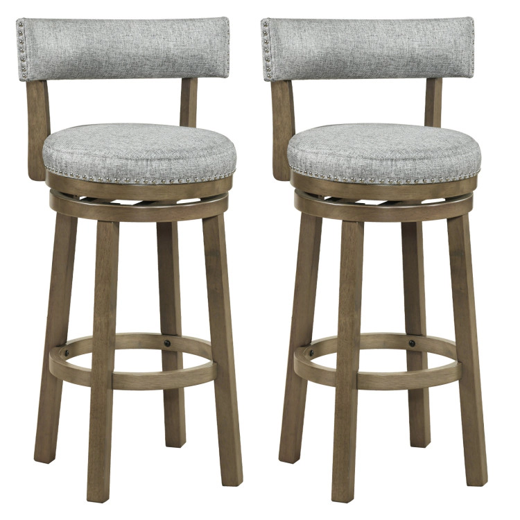 Hivvago Swivel Bar Stools Set Of 2 Linen Fabric Upholstered Barstools With Back-31.5 Inches