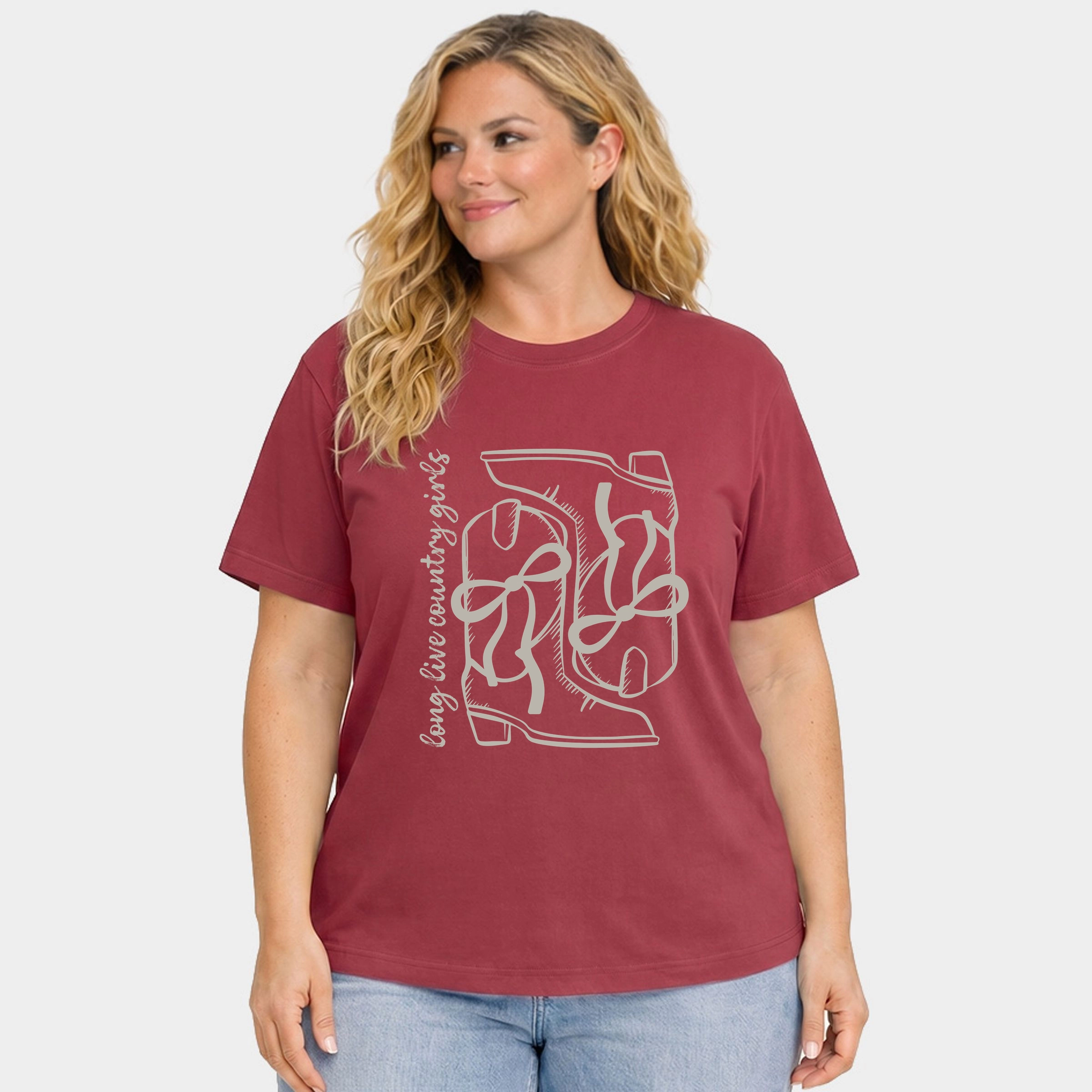 Simply Sage Market - Women's Plus Garment Dyed Tee Long Live Country Girls Boots