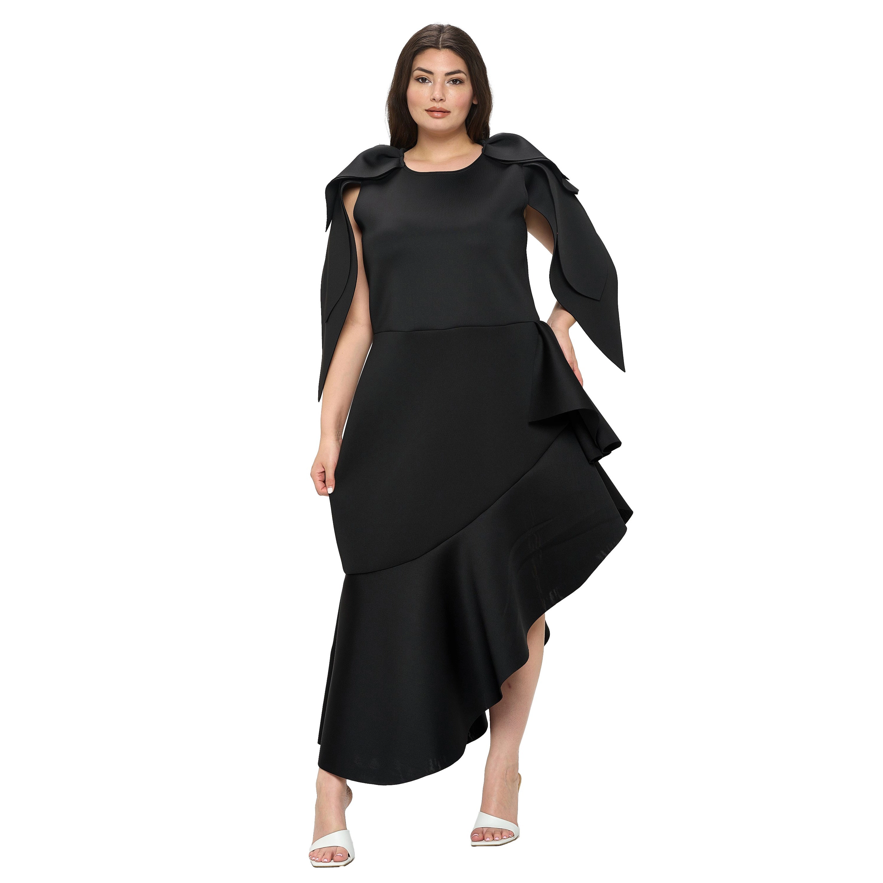 L I V D Women's Plus Kaskade Ruffled Neoprene Dress