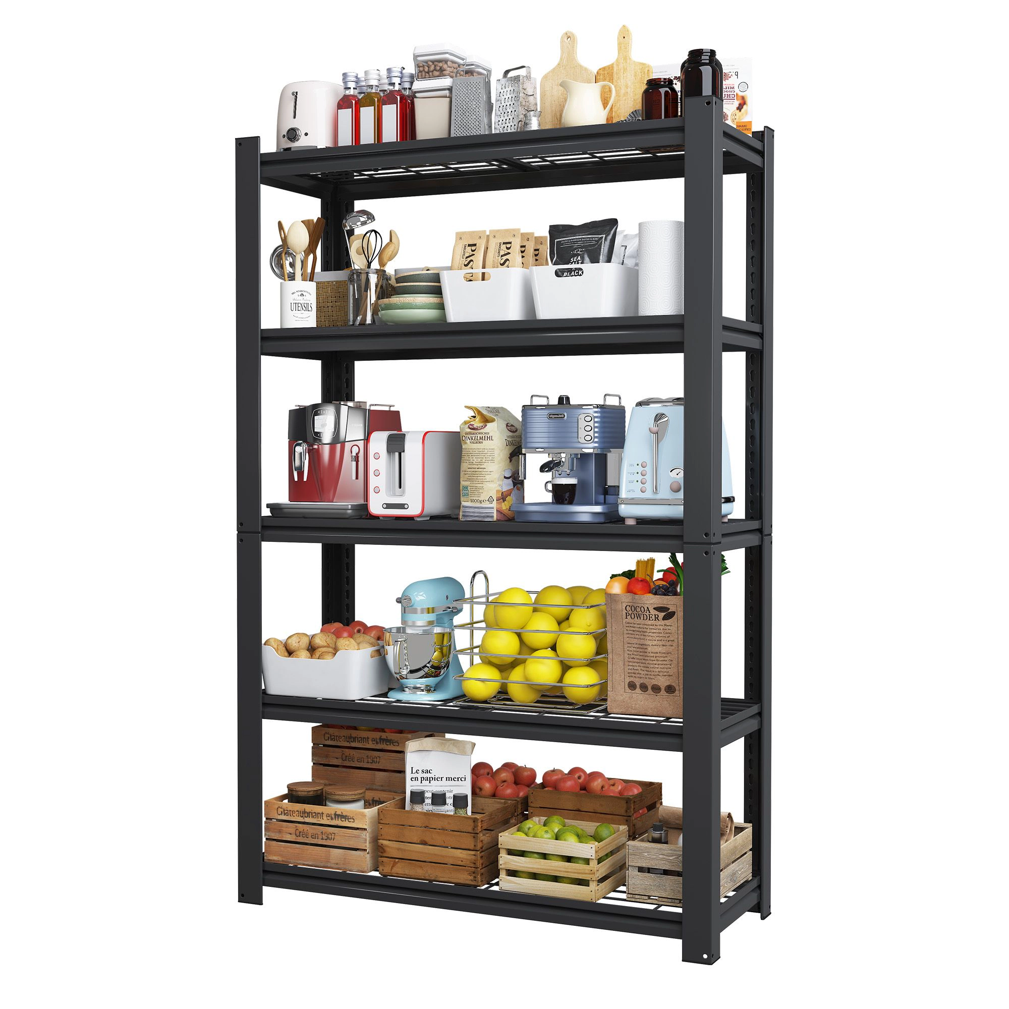 Flynama 5 Tier Metal Mesh Storage Rack 2000 LBS 72 in H Black Adjustable Heavy Duty Shelf Organizer for Pantry
