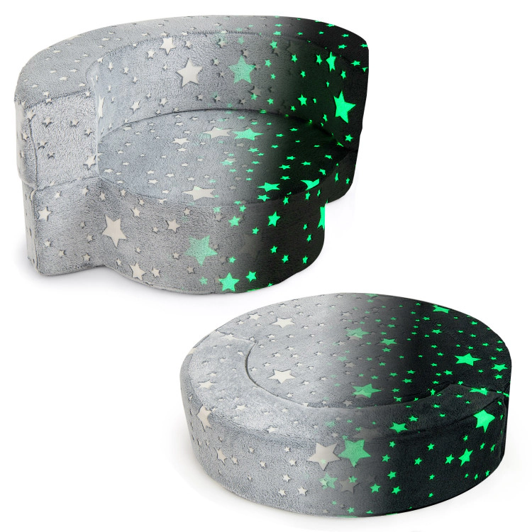 Hivvago 2-In-1 Toddler Chair Glow In The Dark Kids Couch With Cover Convertible Sofa-Gray