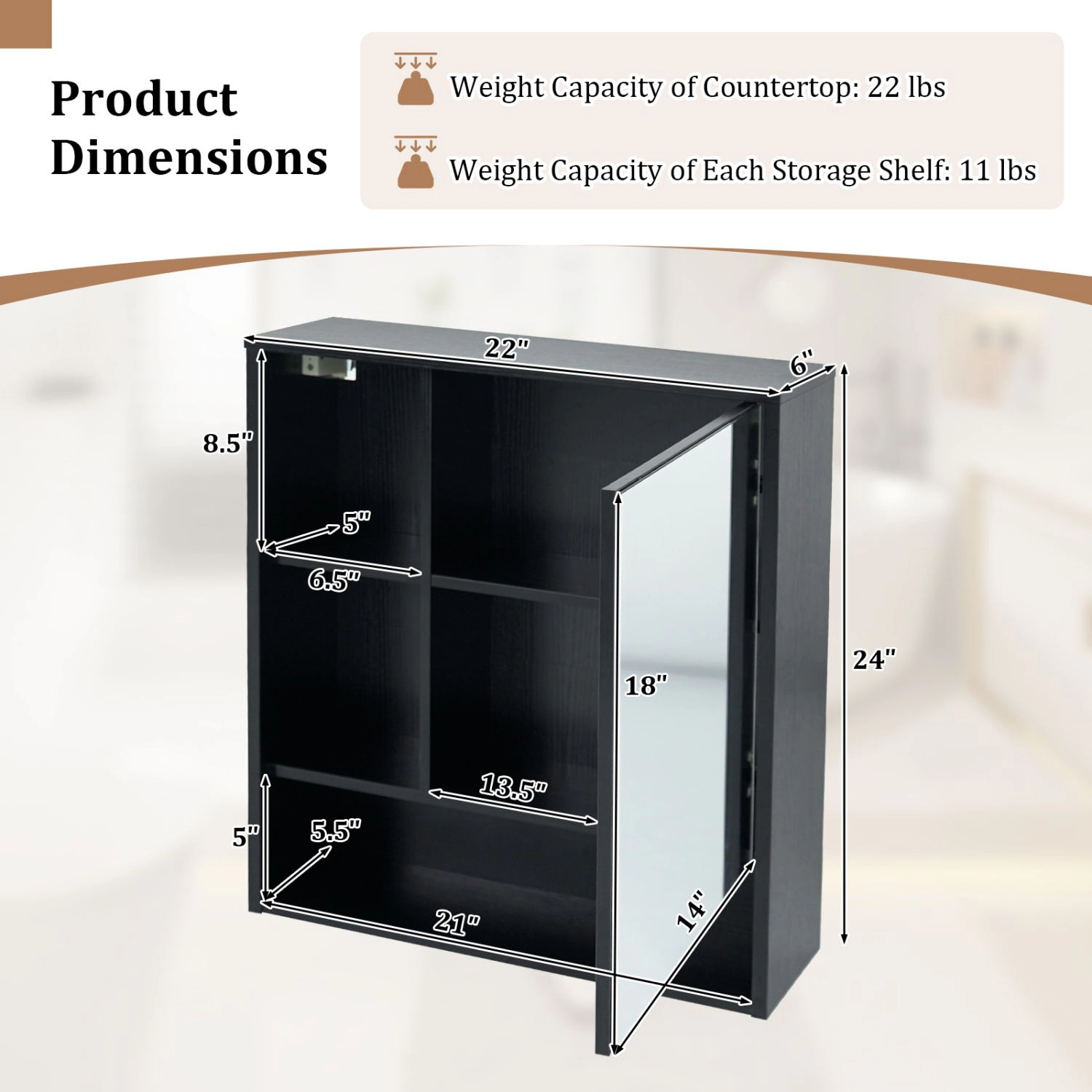 SlickBlue Bathroom Mirror Cabinet with Hidden Storage and Open Shelves