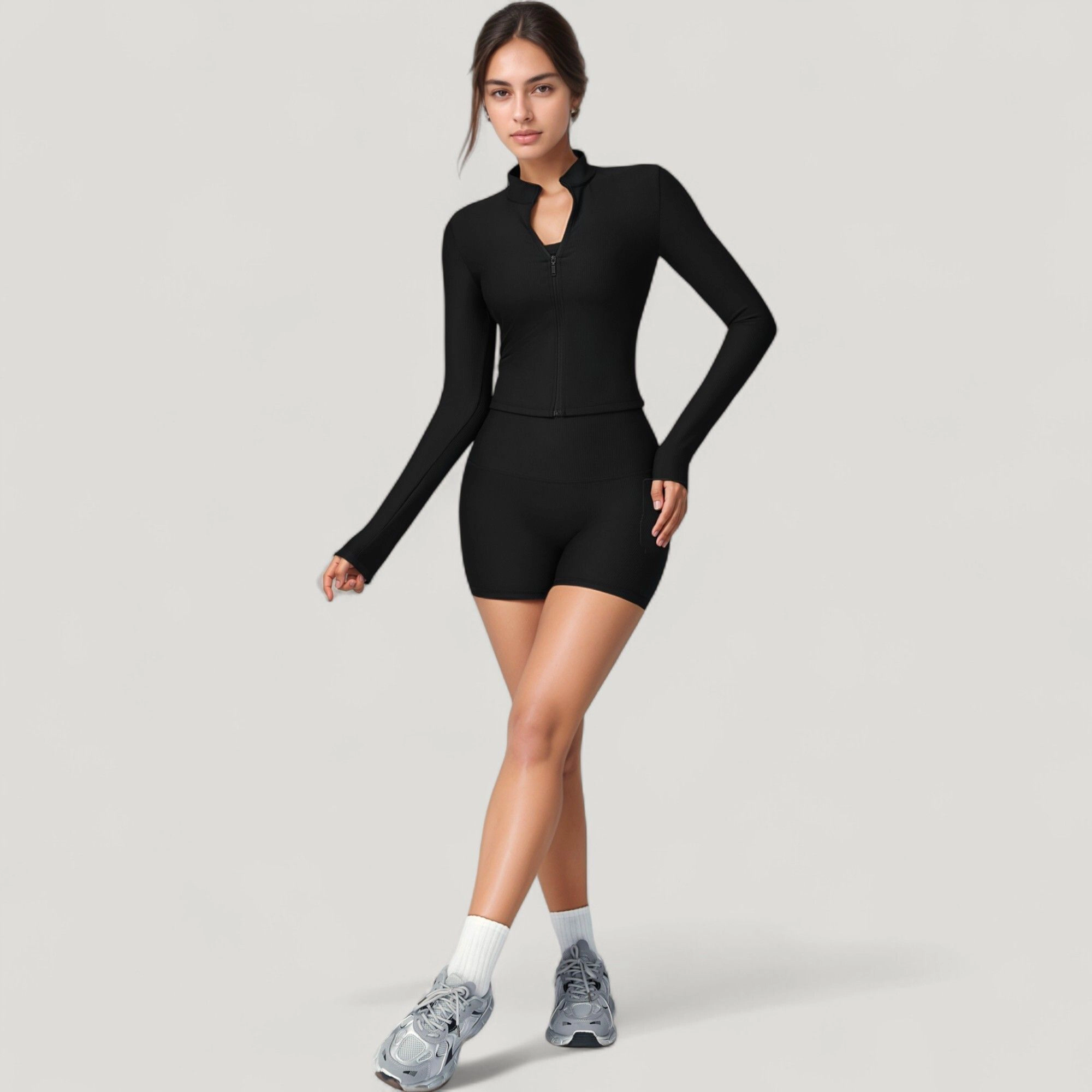 Anna-Kaci Women's Long Sleeve Ribbed Zip-Up Athletic Jacket with High Neckline