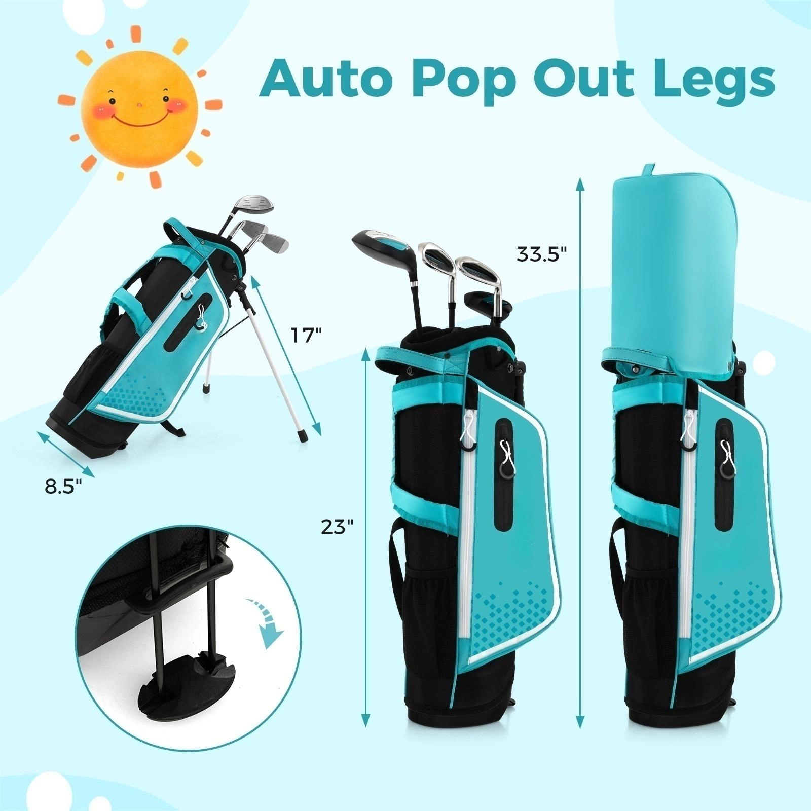 SUGIFT Rain Hood and 4-Divider Bag Junior Complete Golf Club Set Right Hand