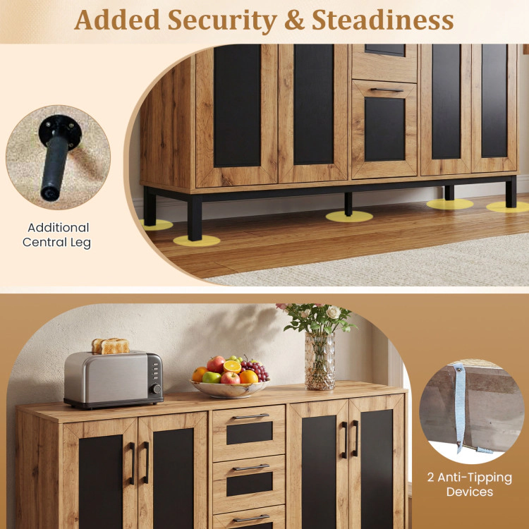 Hivvago 63" Sideboard Buffet Cabinet With 3 Drawers And Storage Shelves