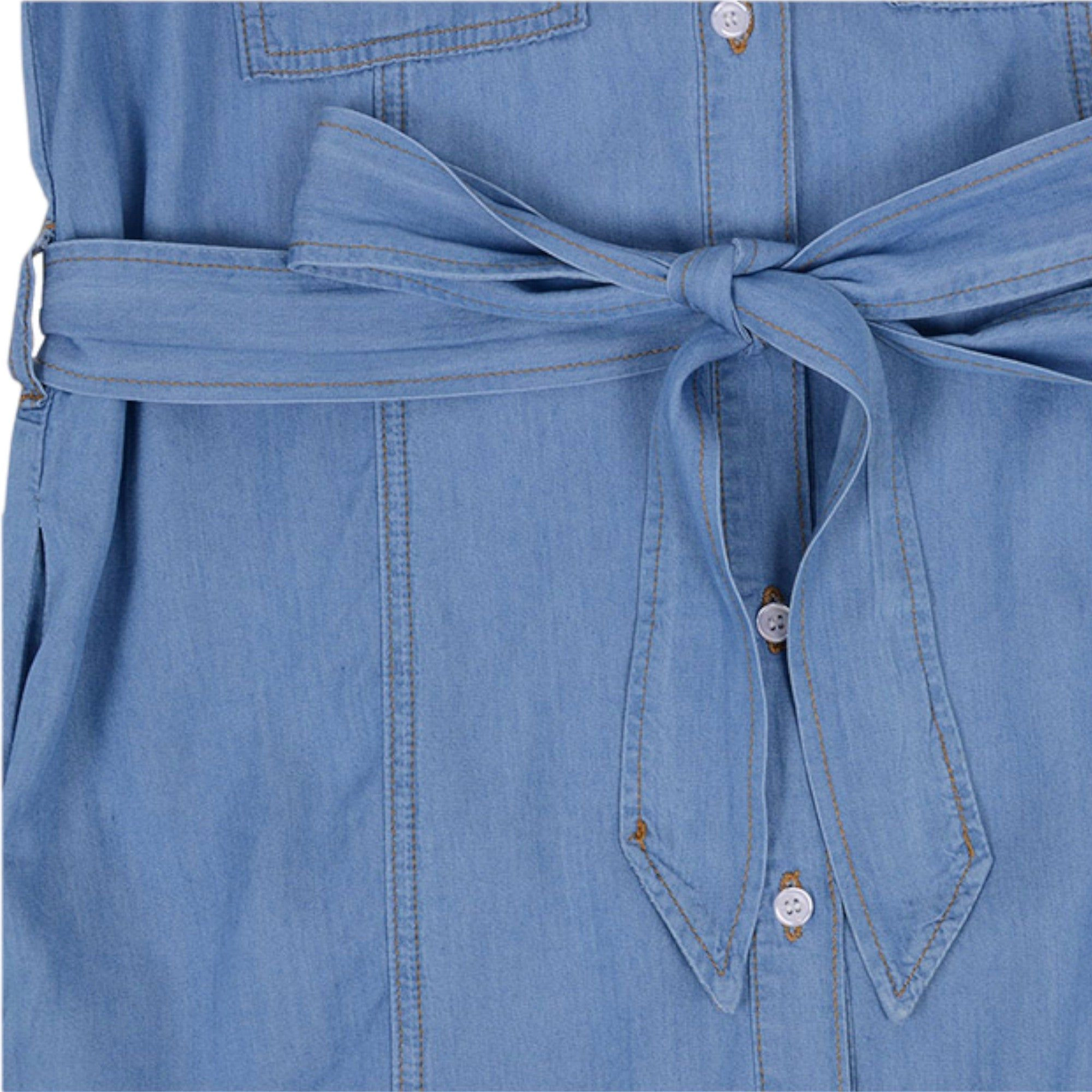 Anna-Kaci Women's Denim Tie Waist Turn Down Collar Pocket Shirt Dress