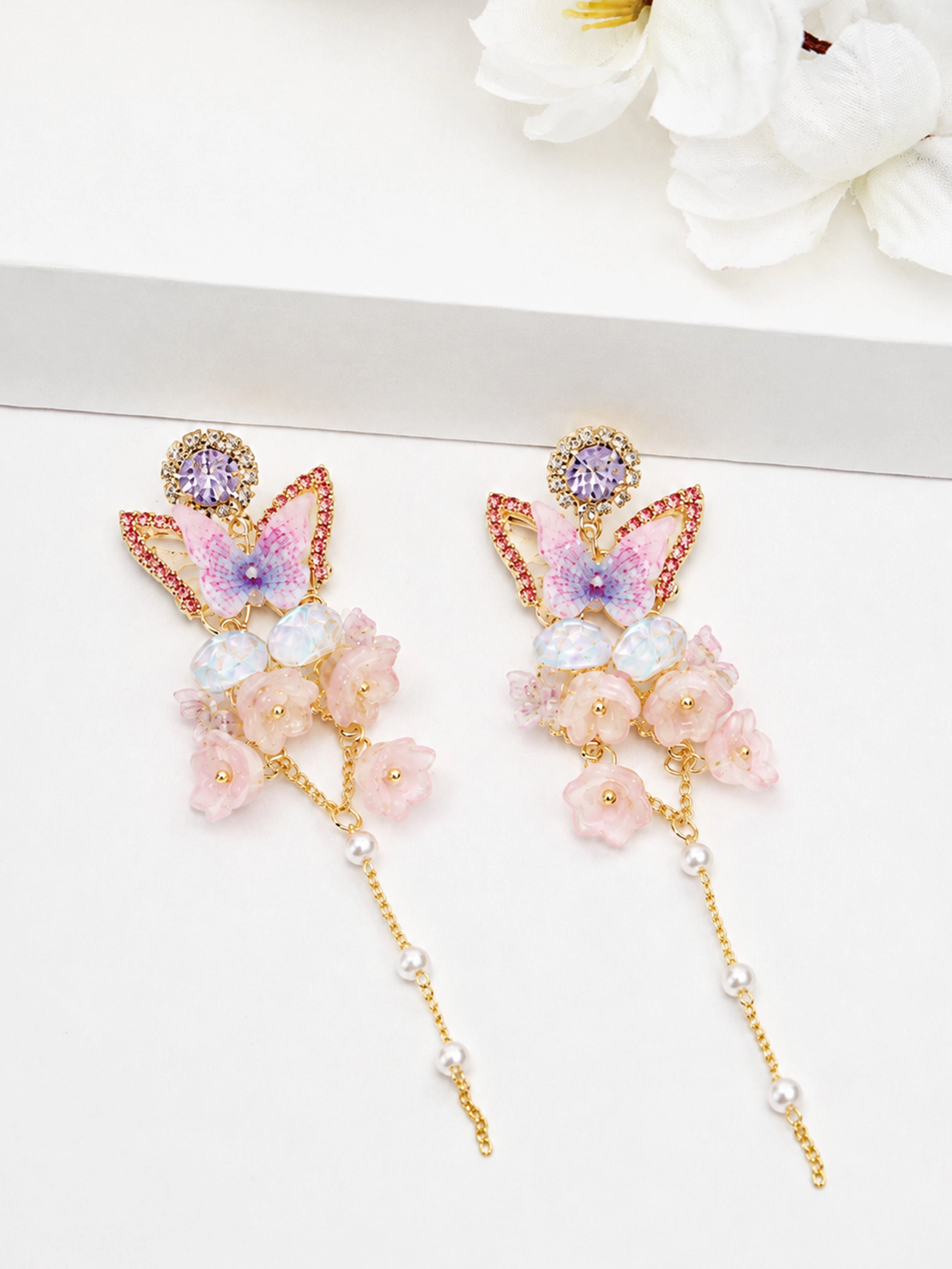 AGP PARIS Womens Crystal Butterfly Long Drop Earrings