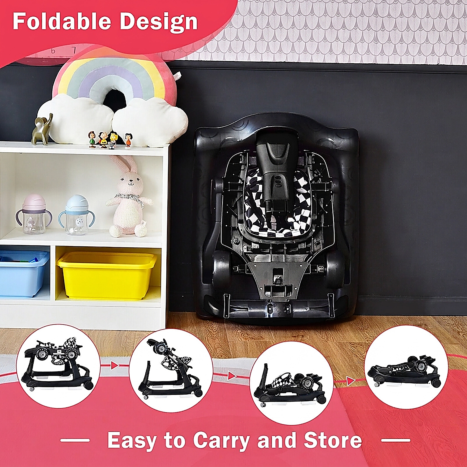 SUGIFT Adjustable Height and Music 4-in-1 Foldable Baby Activity Push Walker