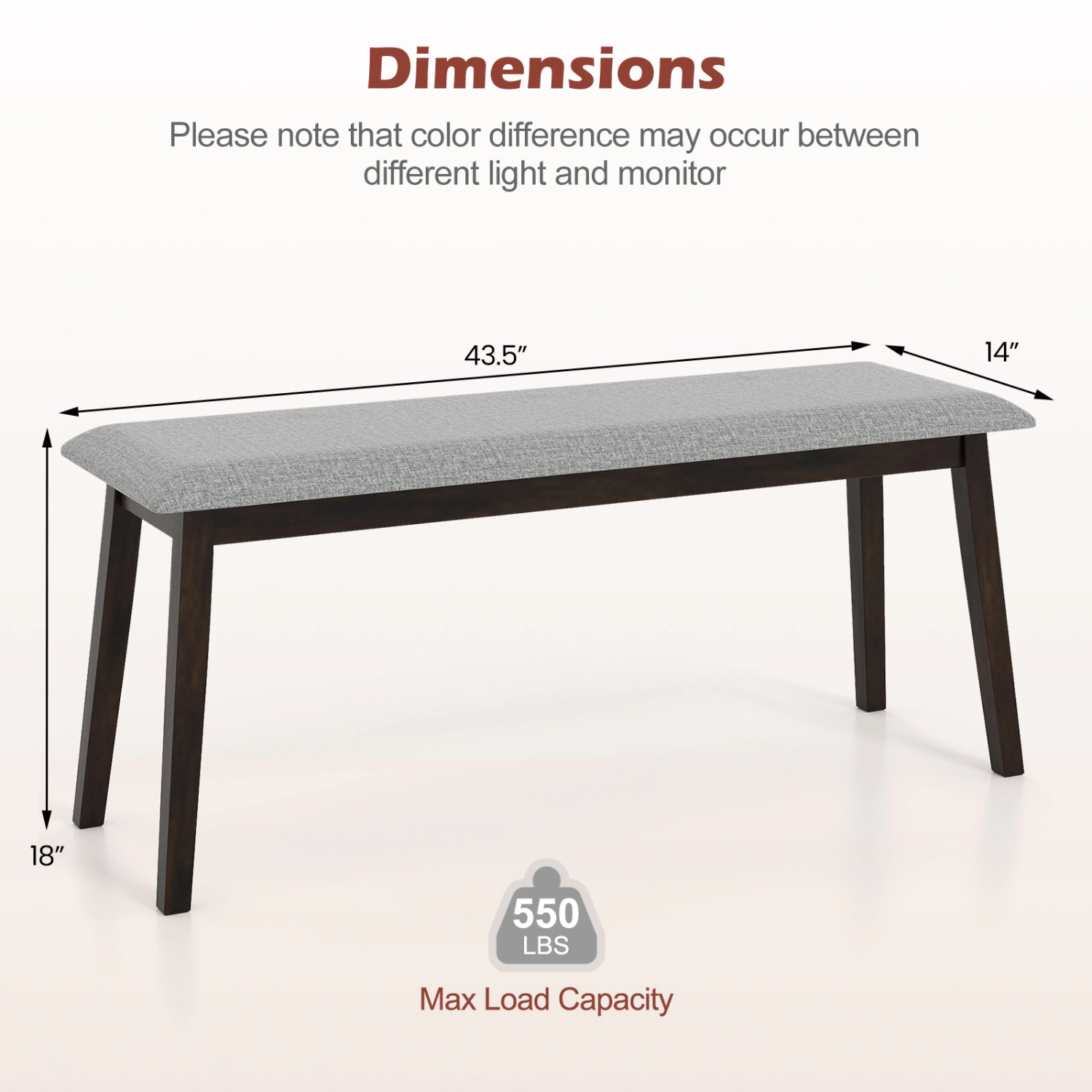 LJG 43.5 Inch Upholstered Entryway Bench with Rubber Wood Frame