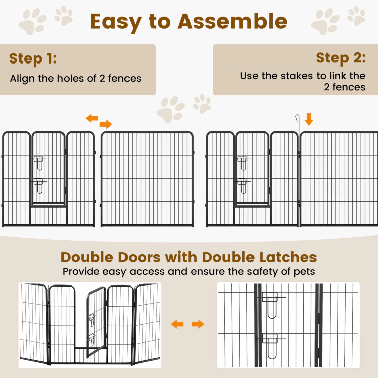 SUGIFT 16 Panel Dog Playpen Black 32 Inch Metal Pet Fence with Lock and Large Door