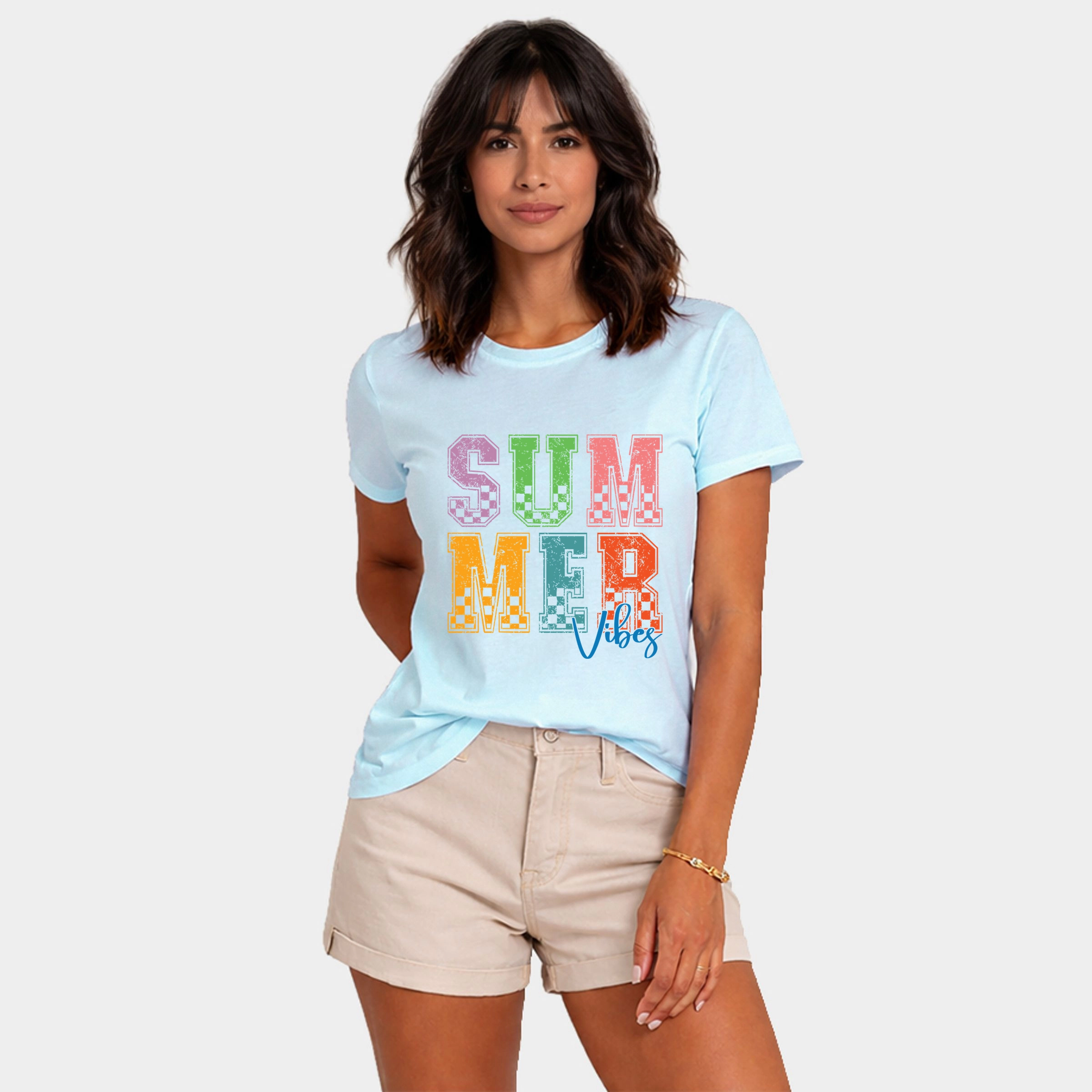 Simply Sage Market - Summer Vibes Checkered Women's Short Sleeve Graphic T-Shirt