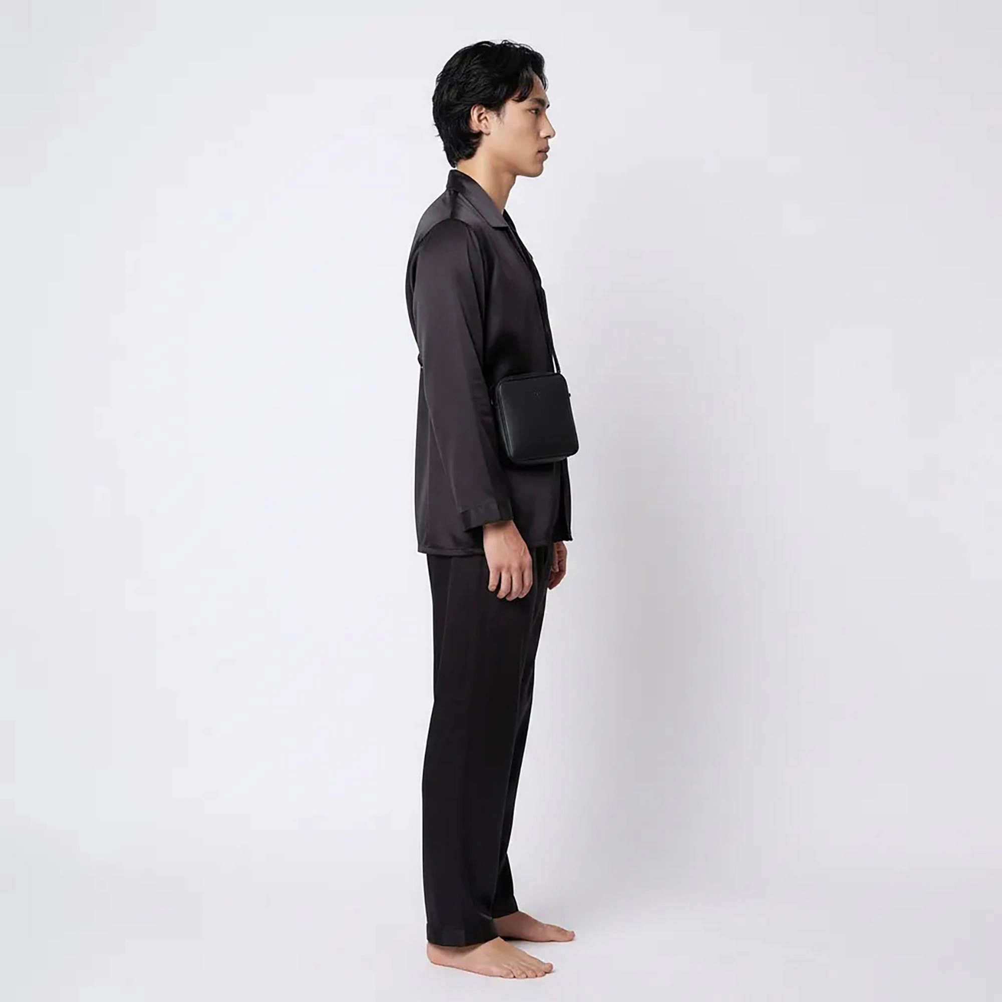 Anna-Kaci Men's 2-Piece Satin Pajamas with Contrast Piping and Button Up Top