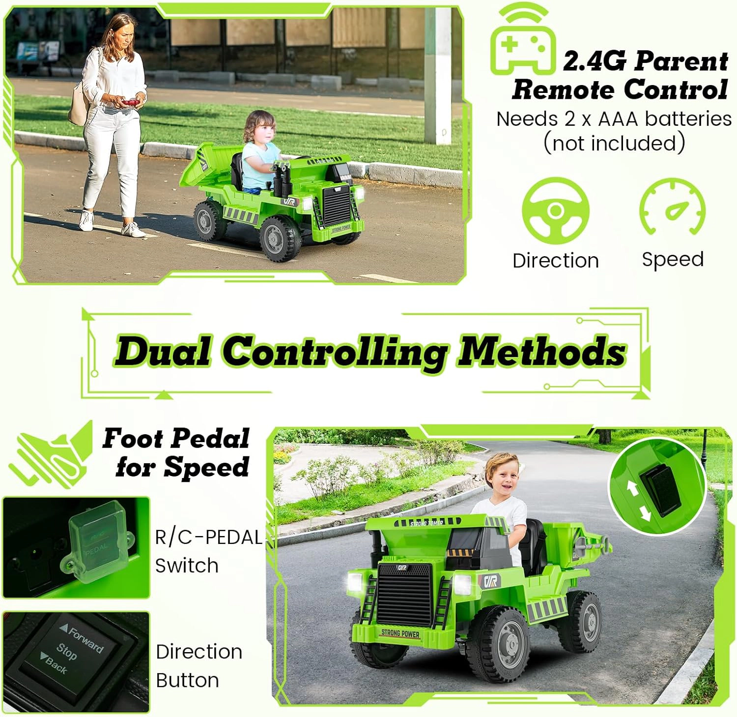 Costway Kids Ride-On Dump Truck with Wireless Connection Music LED Lights Soft Start Yellow