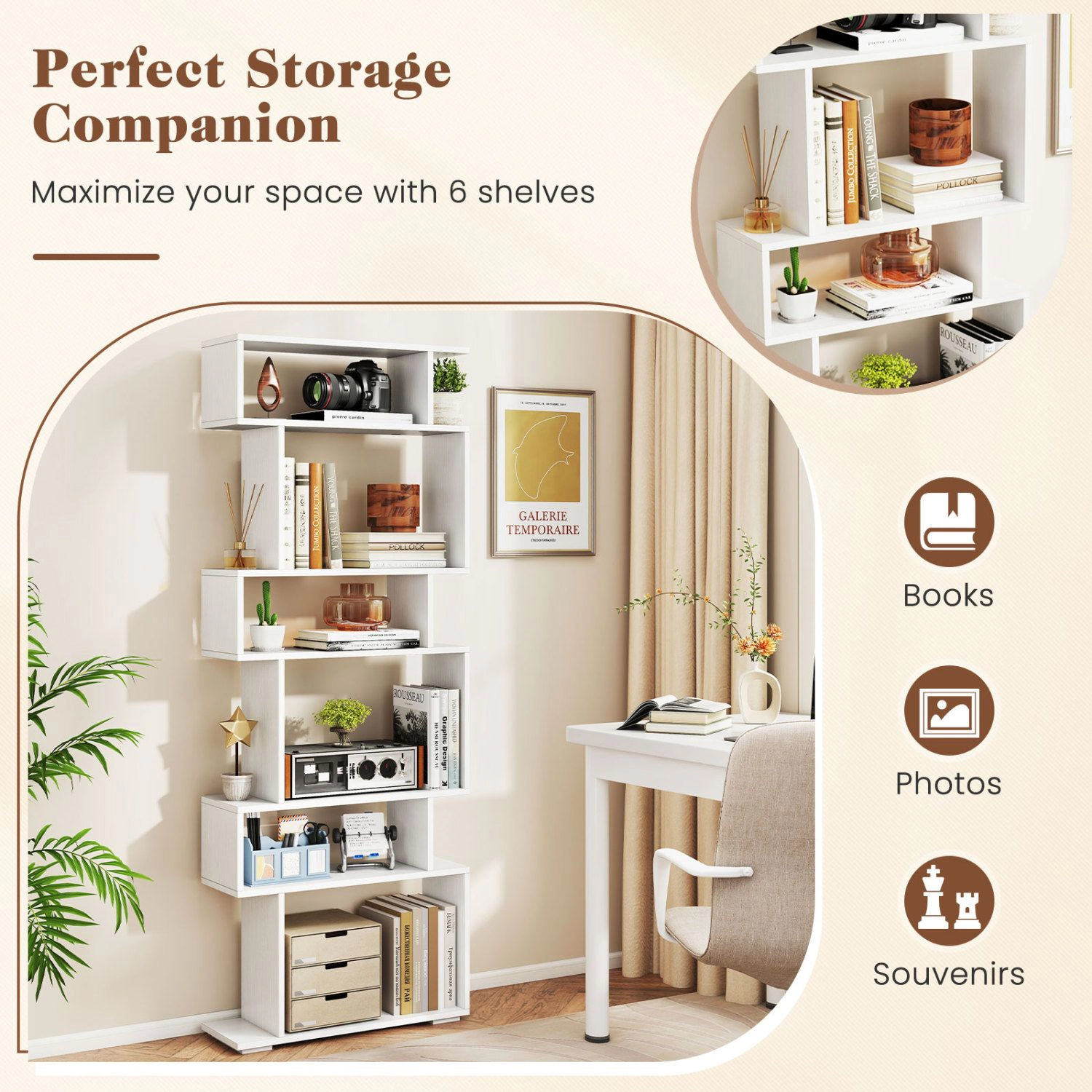 SlickBlue Modern 6-Tier Geometric Bookshelf with Open Shelves
