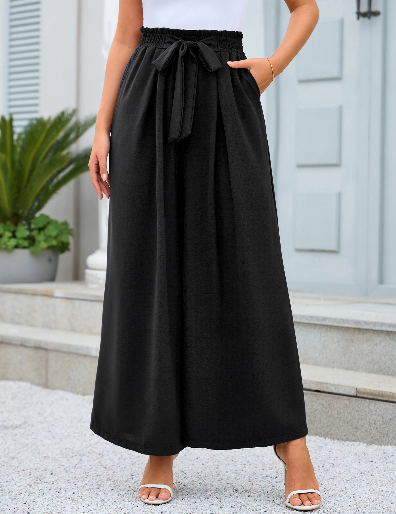 KOJOOIN Women's Wide Leg Pants Lightweight High Waisted Casual Outfits Palazzo with Pockets