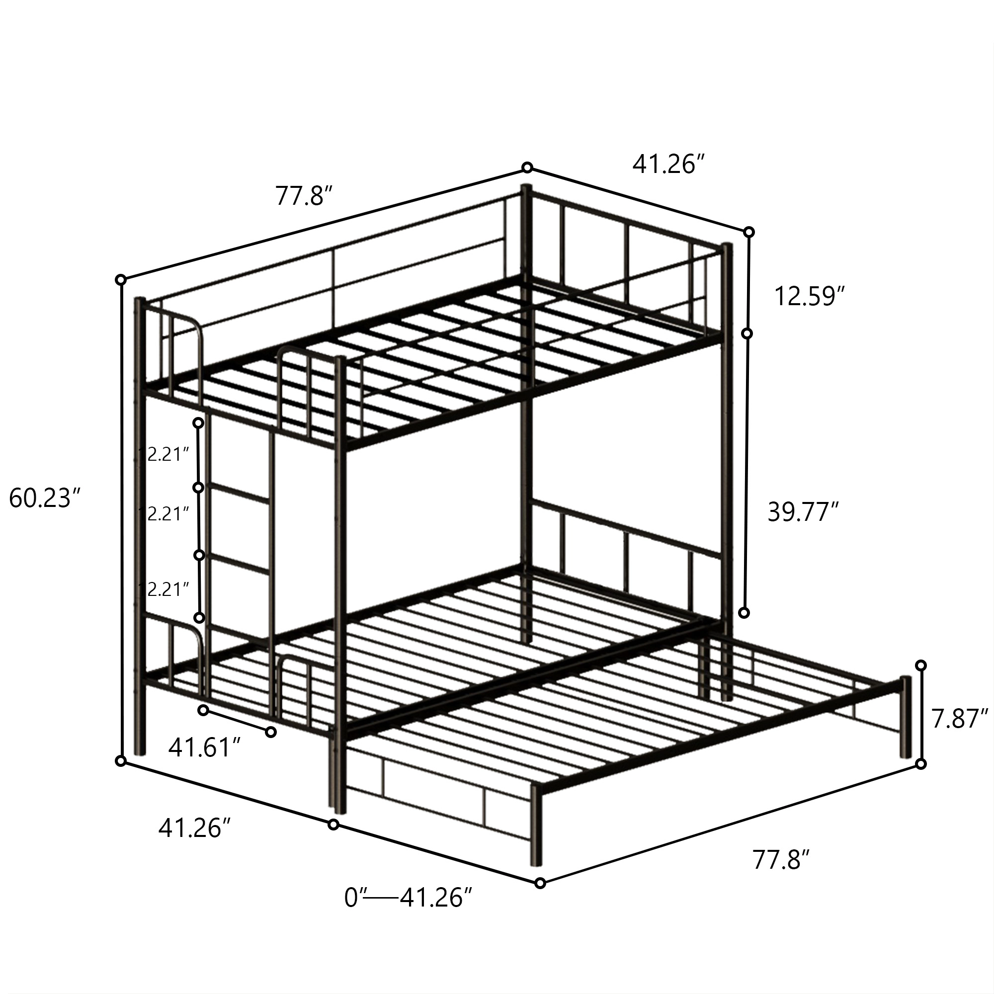 Flynama Twin Metal Pull-Out Bunk Bed with Guardrail & Ladder, Space Saving, Black