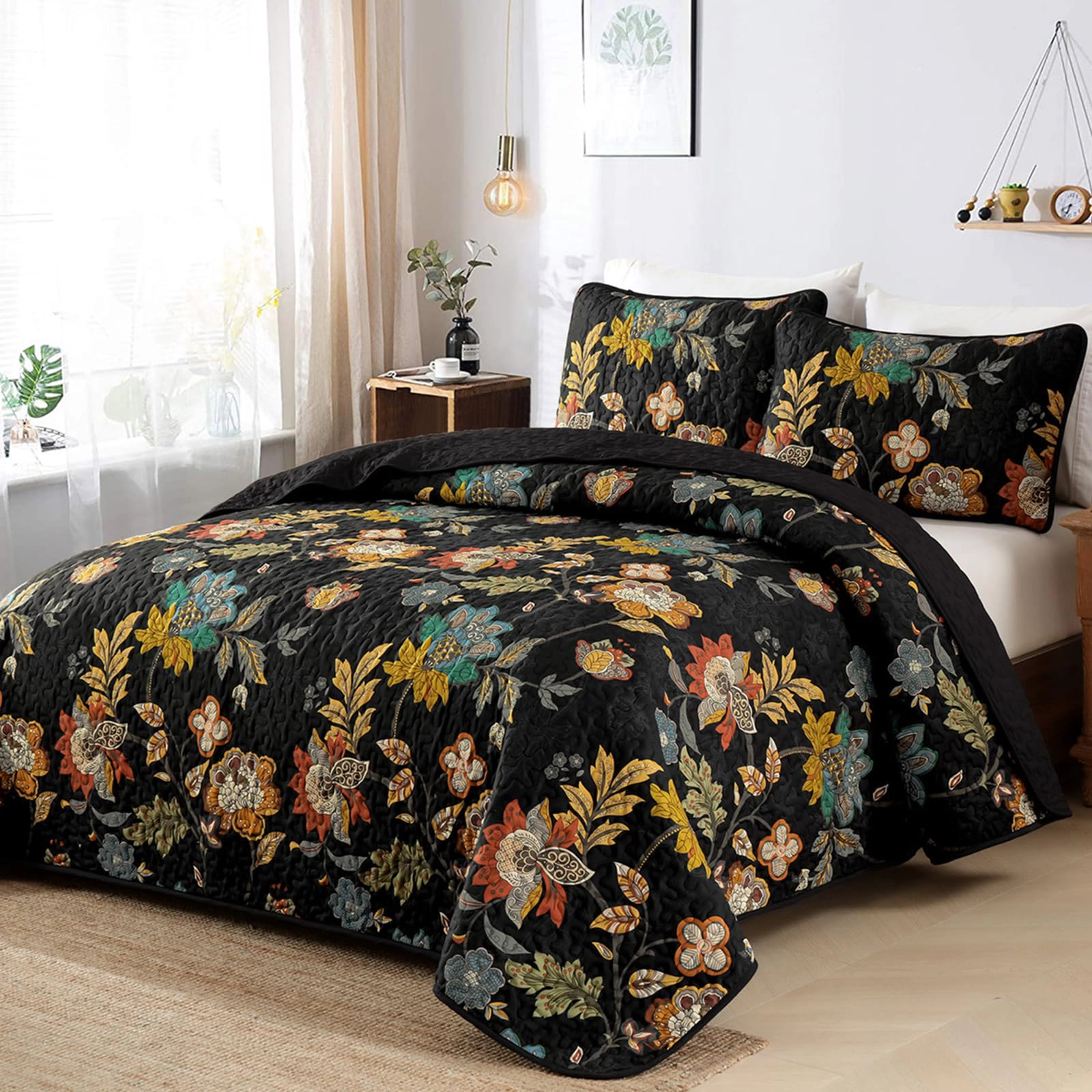PUPWE Flquilt Set Queen  Modern Farmhouse Botanical Bedspread