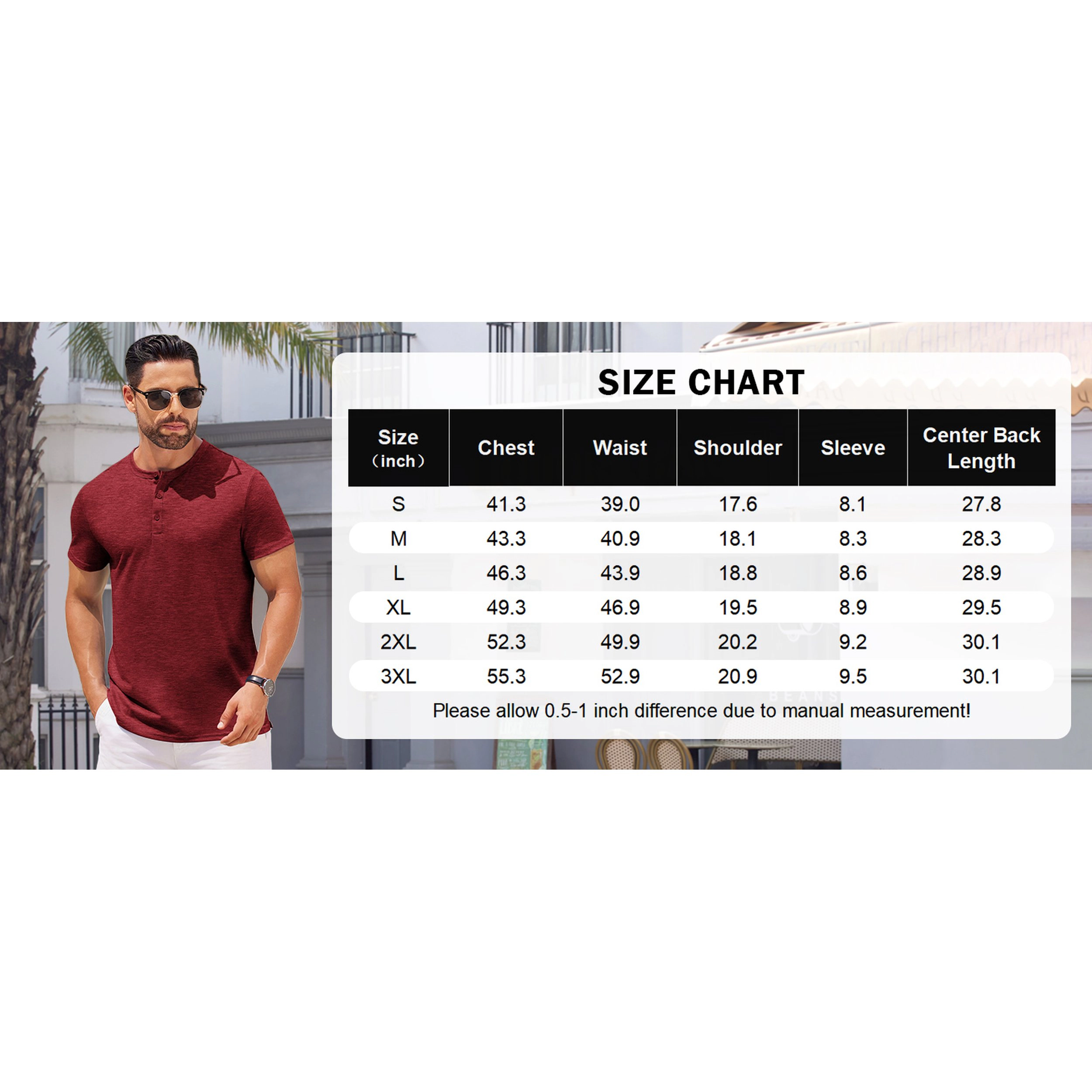 COOFANDY Mens Casual Short Sleeve Henley Shirt Button Placket Crew Neck Solid Tee